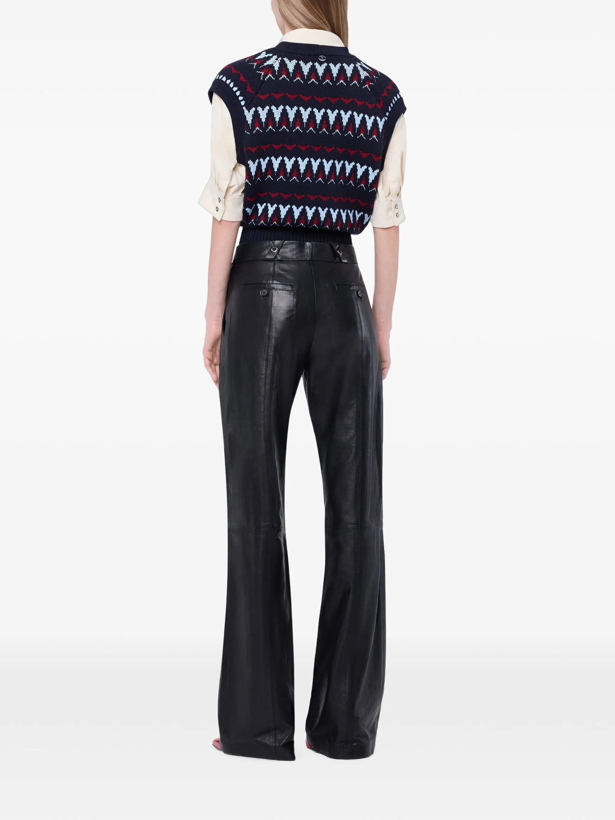 black lambskin-leather straight-leg trousers