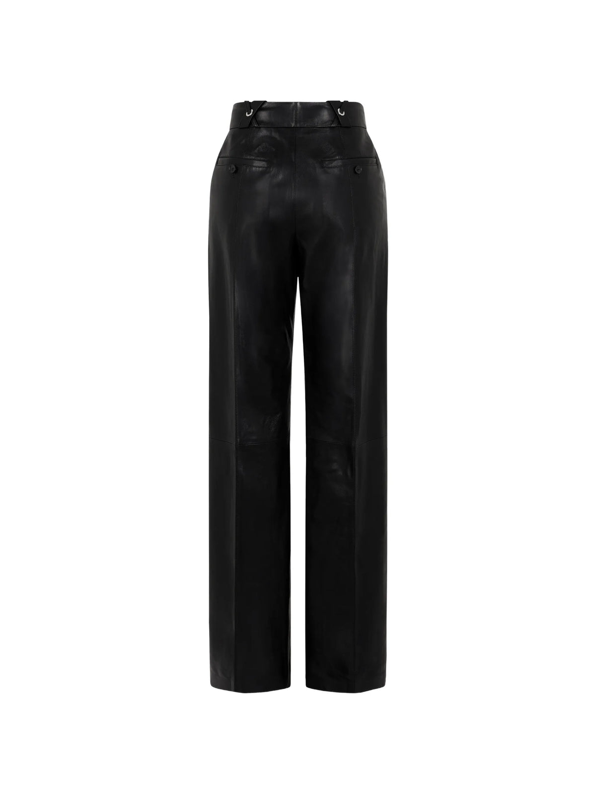 black lambskin-leather straight-leg trousers
