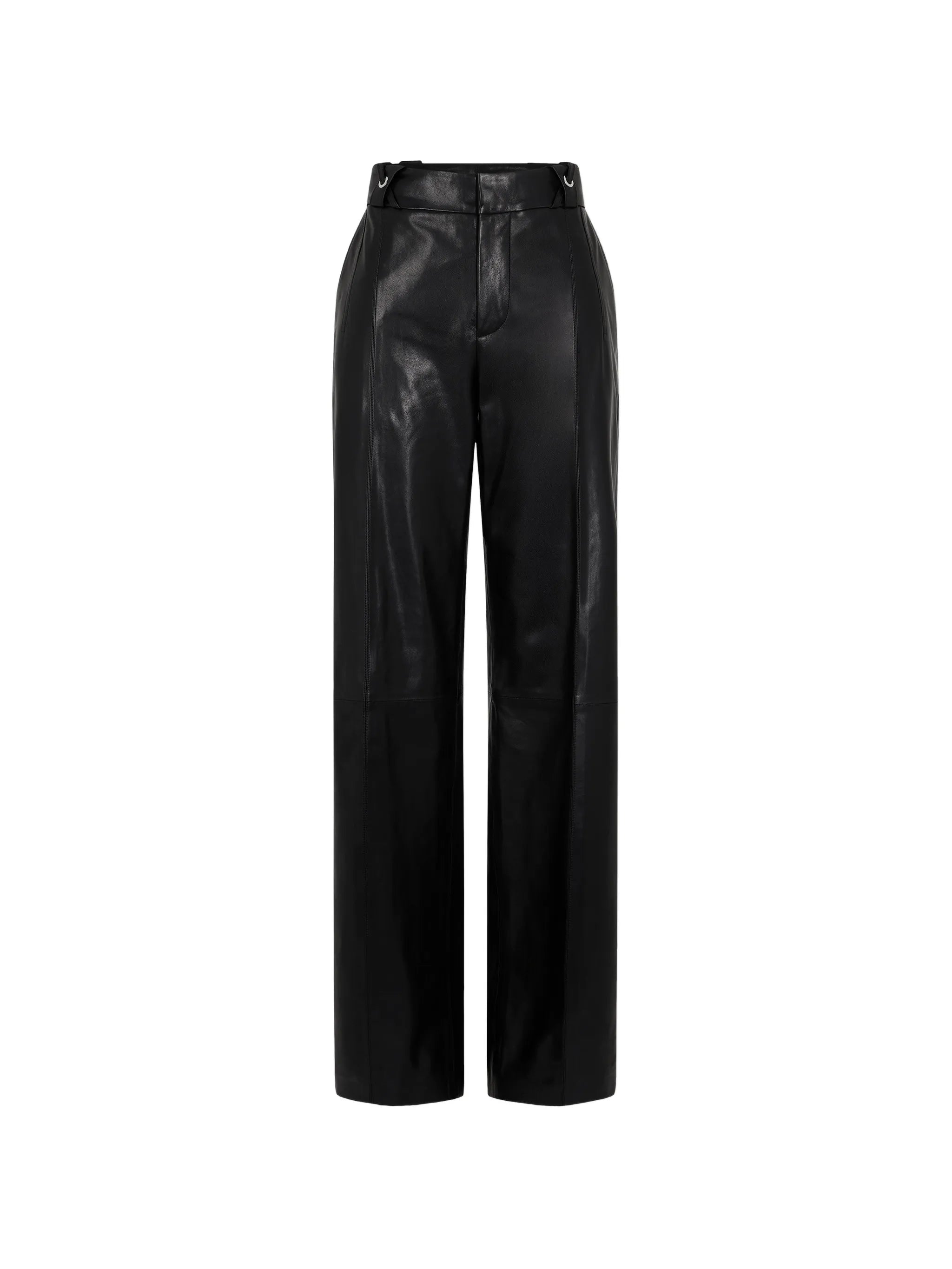 black lambskin-leather straight-leg trousers