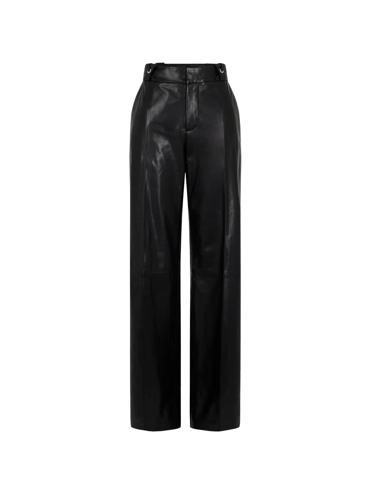 black lambskin-leather straight-leg trousers