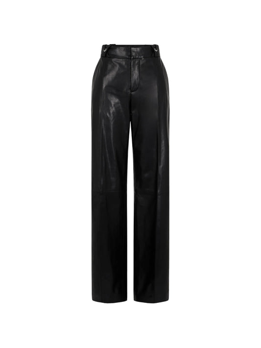black lambskin-leather straight-leg trousers