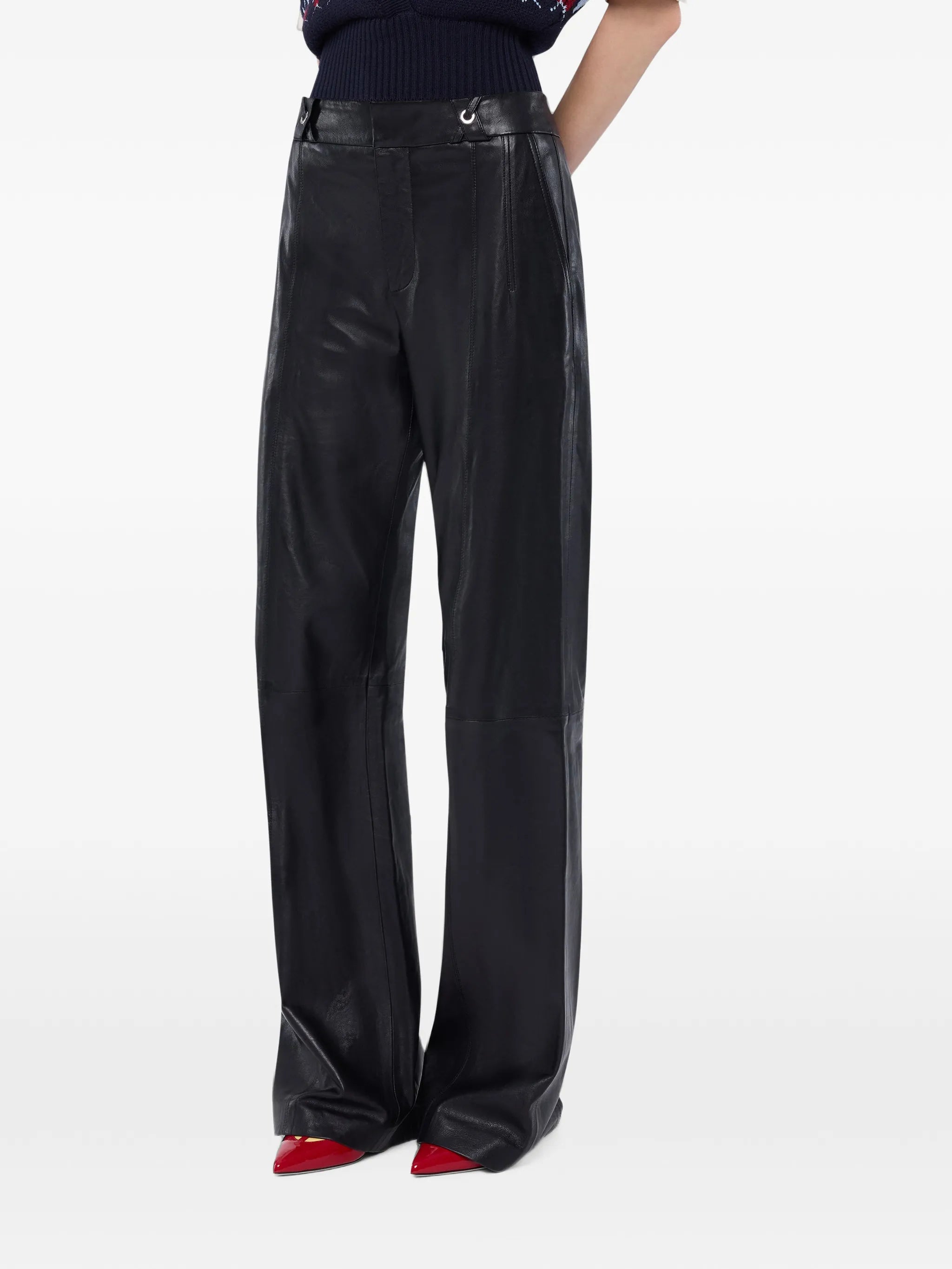 black lambskin-leather straight-leg trousers