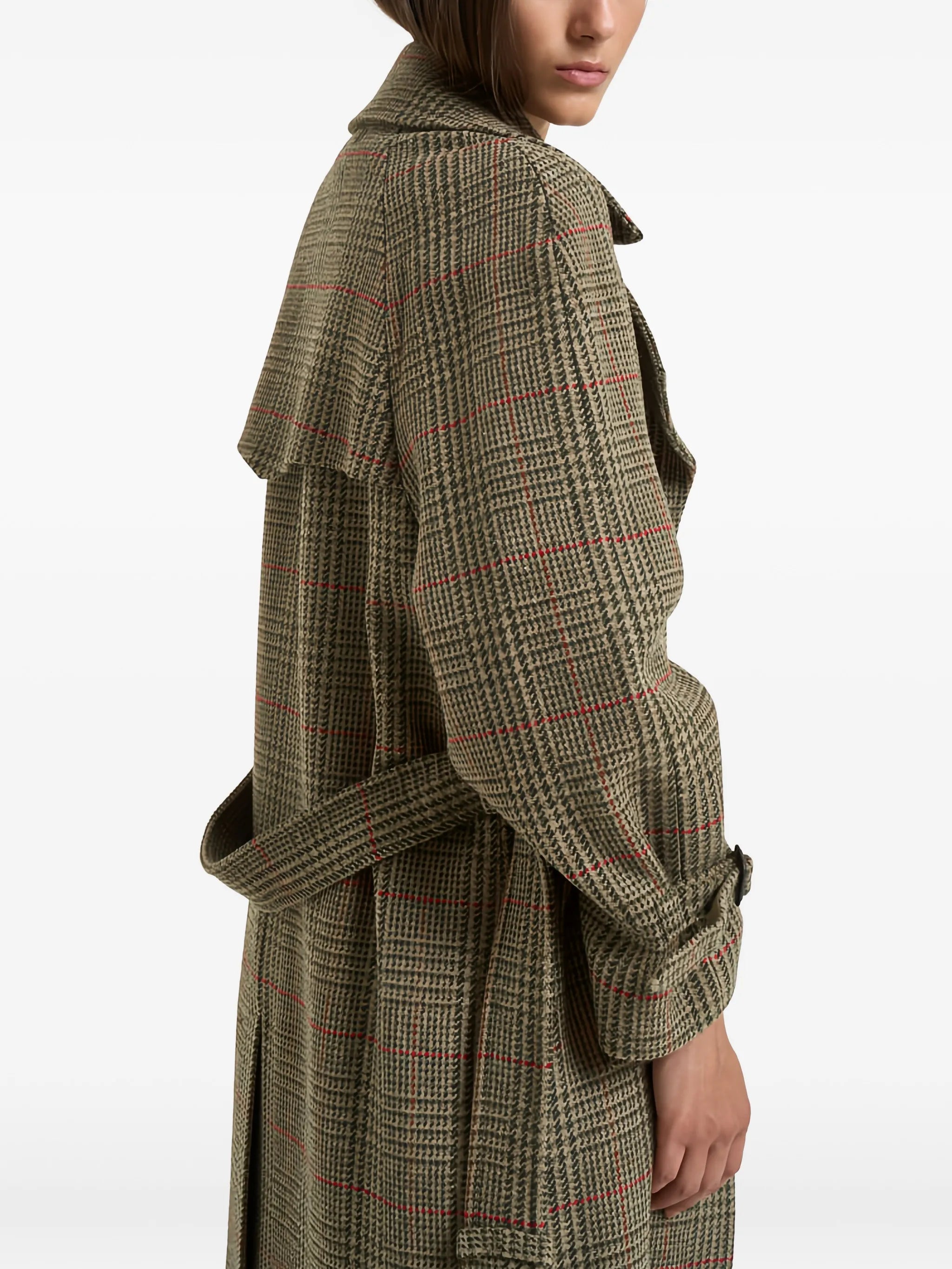 check-pattern double-breasted wool coat