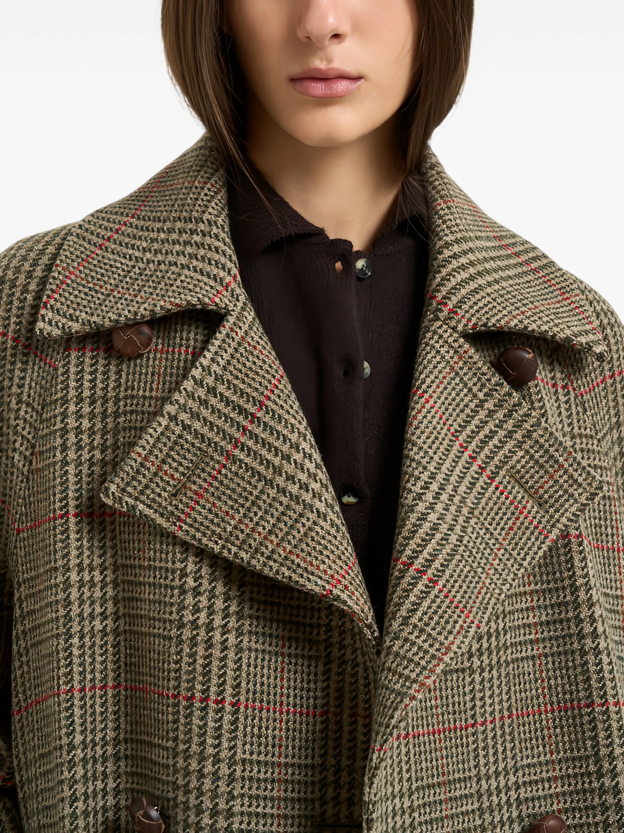 check-pattern double-breasted wool coat