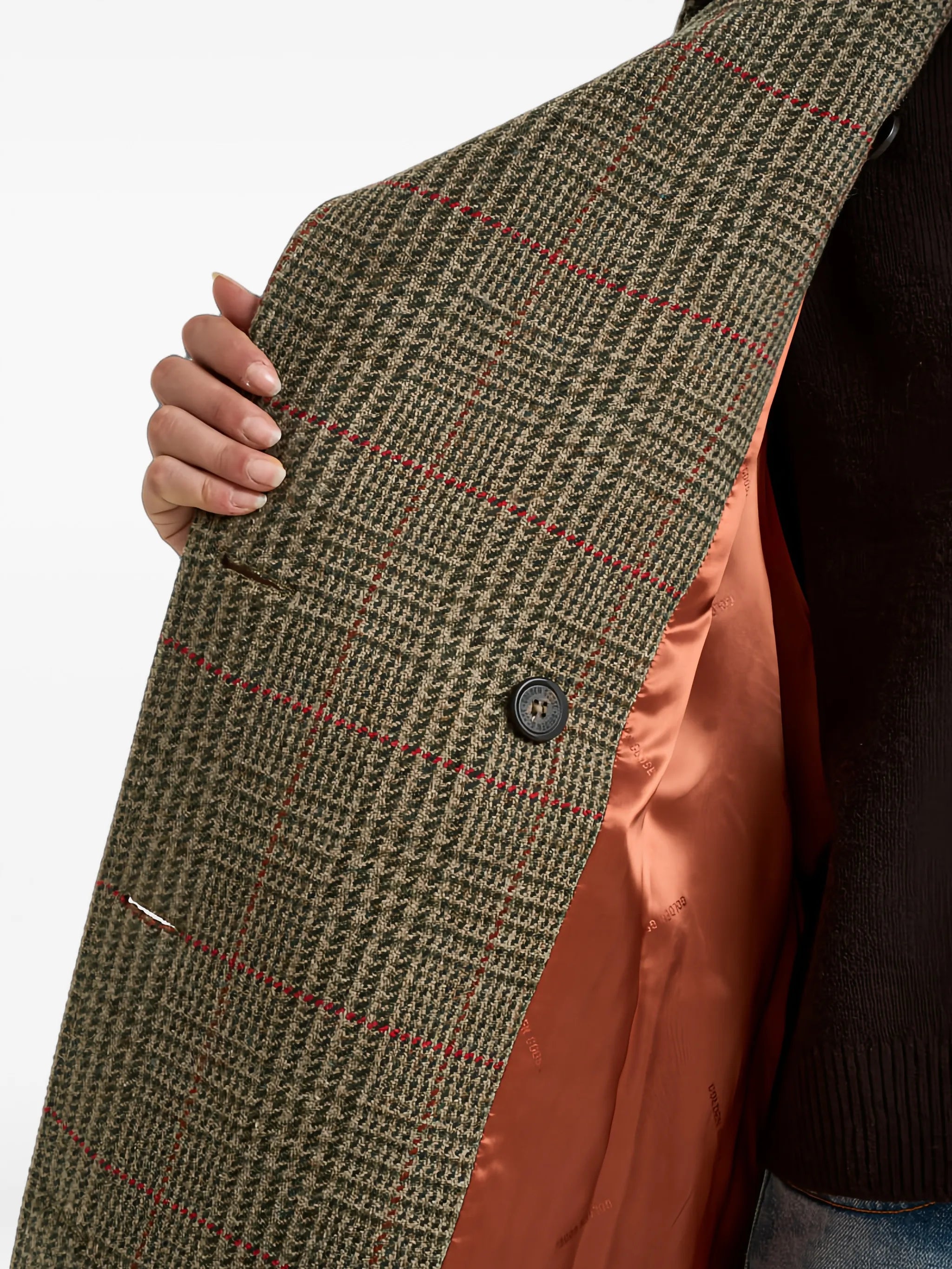 check-pattern double-breasted wool coat