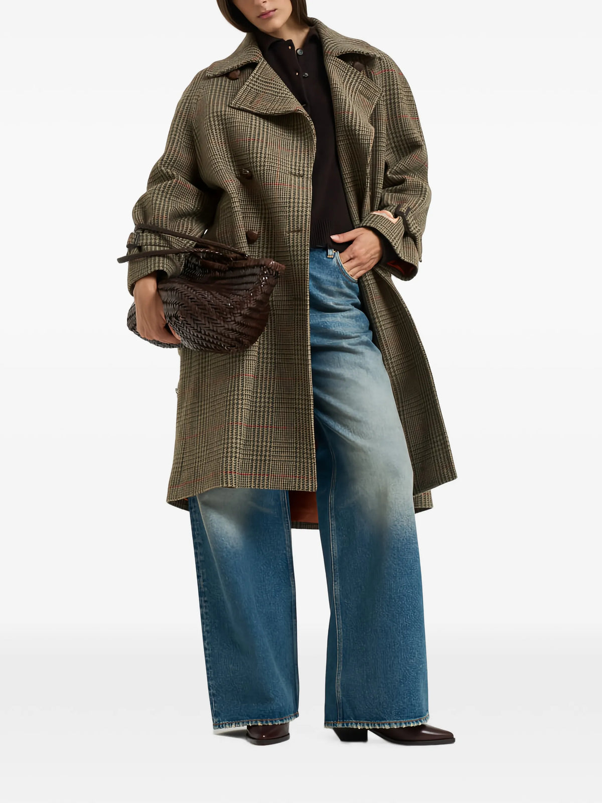 check-pattern double-breasted wool coat