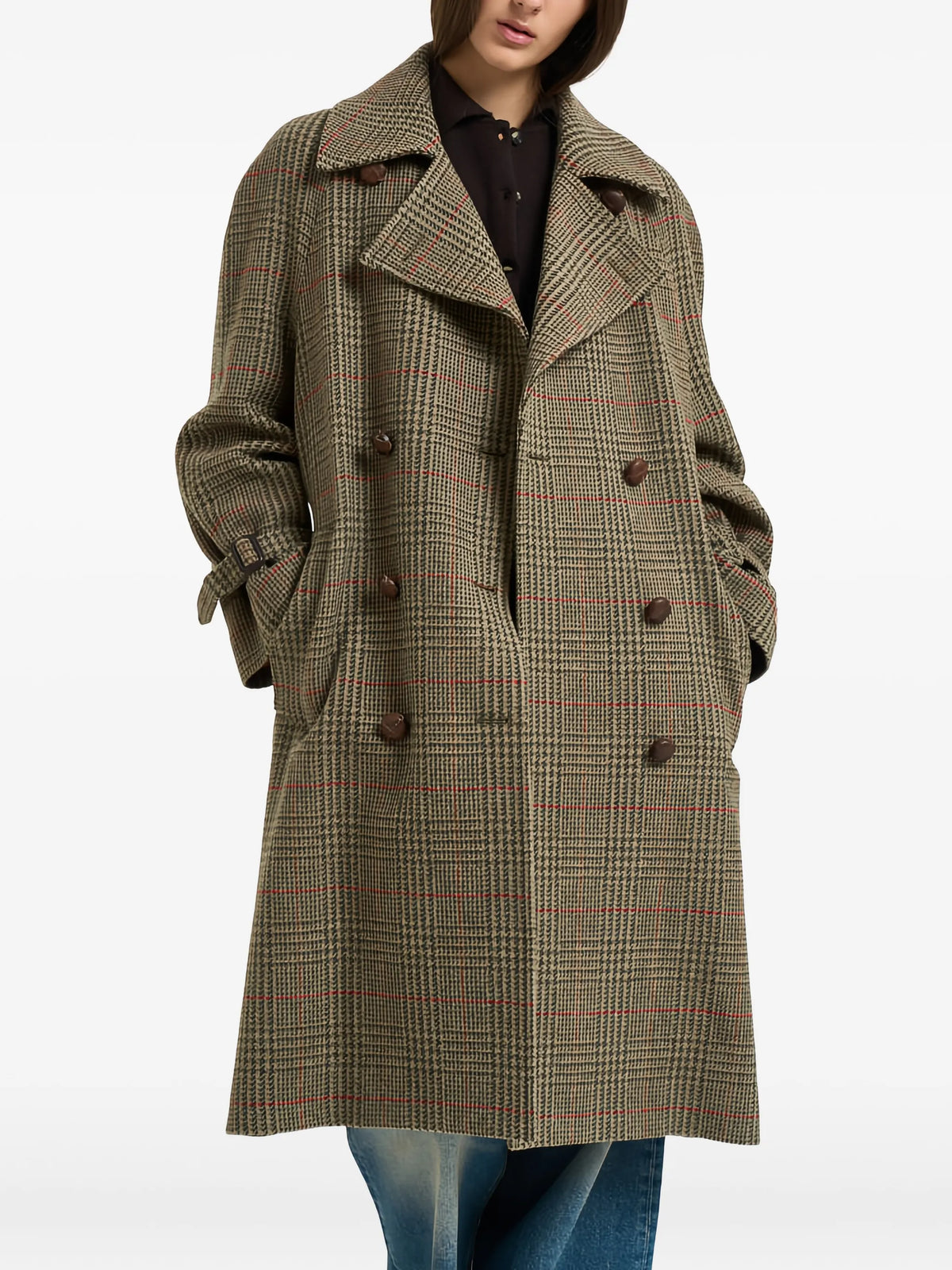 check-pattern double-breasted wool coat
