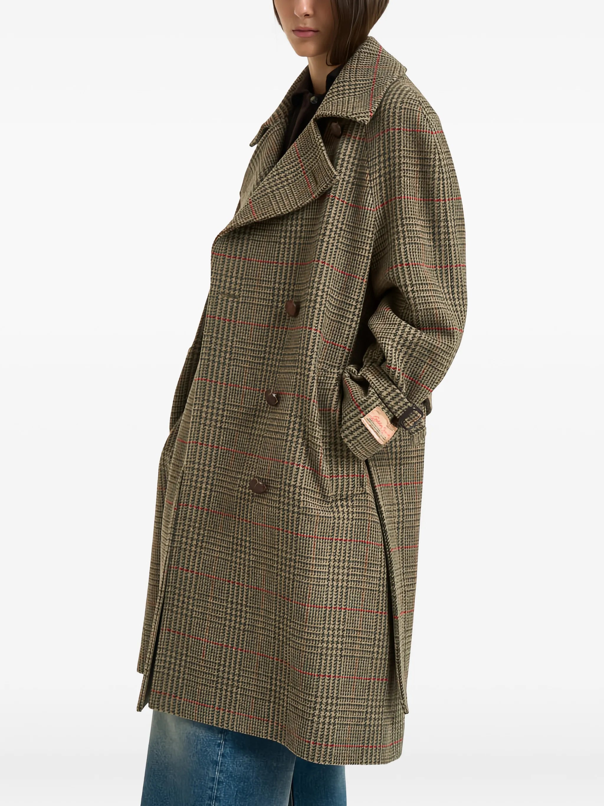 check-pattern double-breasted wool coat