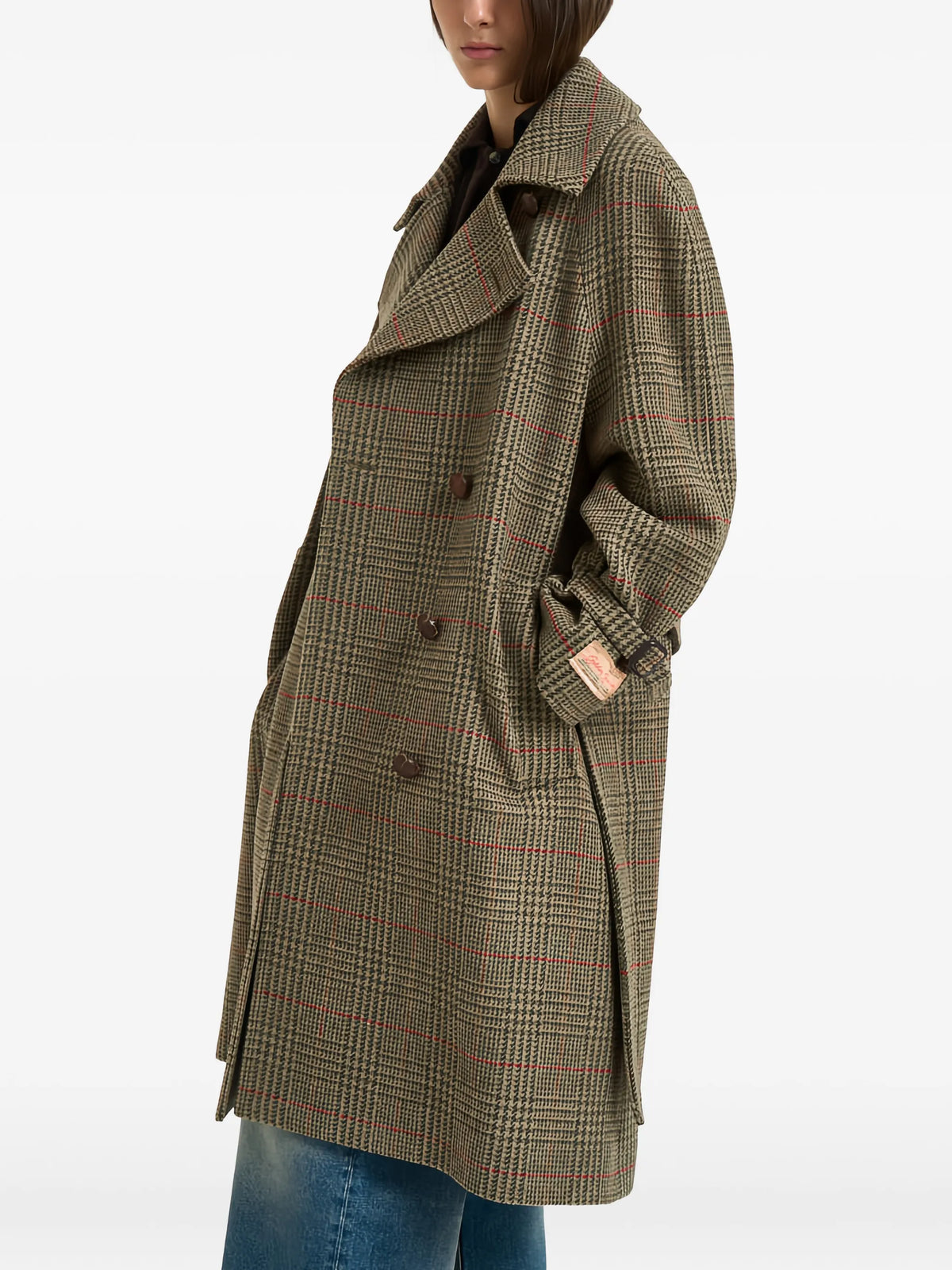 check-pattern double-breasted wool coat