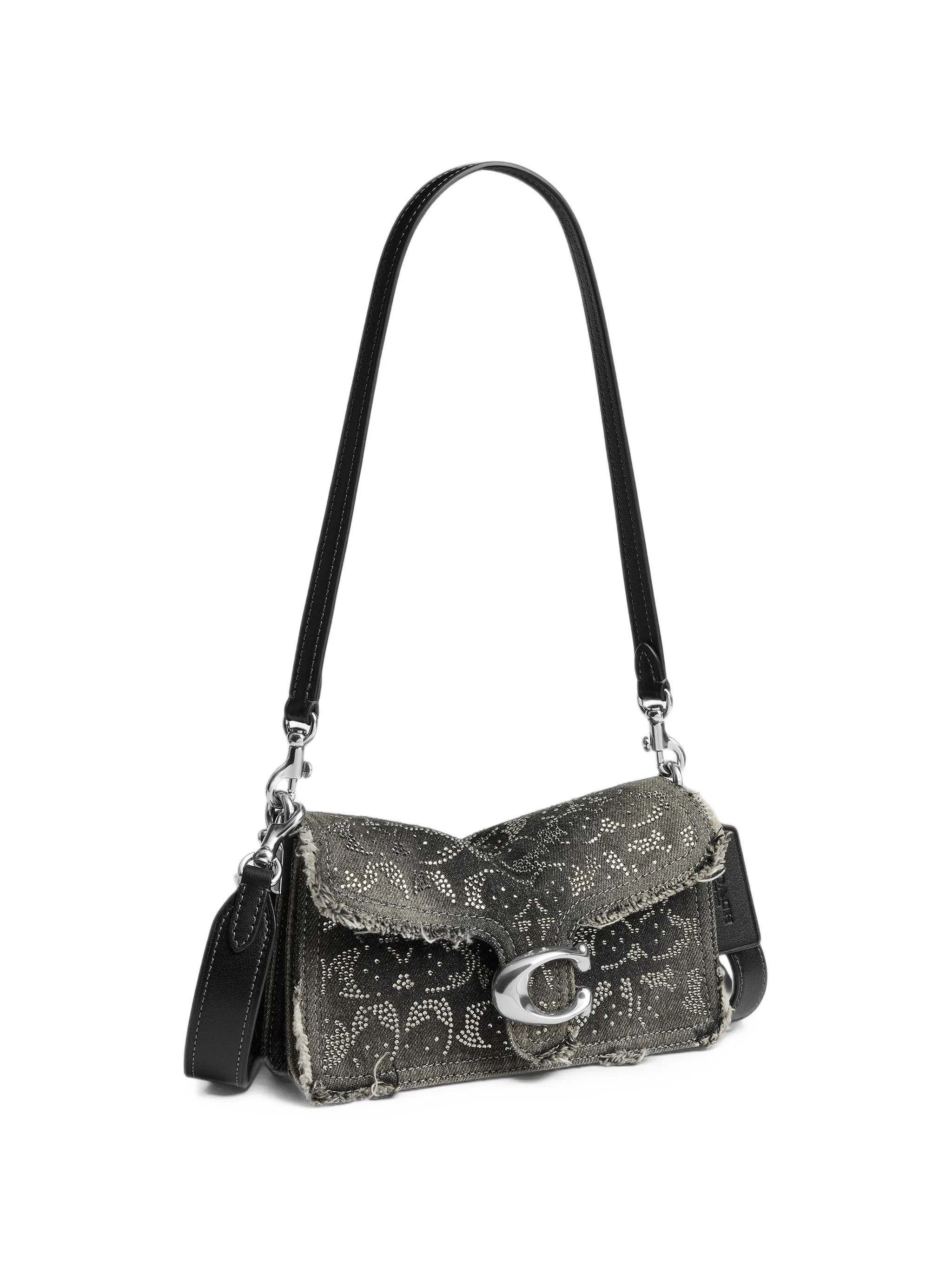 Tabby shoulder bag 20 in regenerative cotton denim with loved crystal Signature