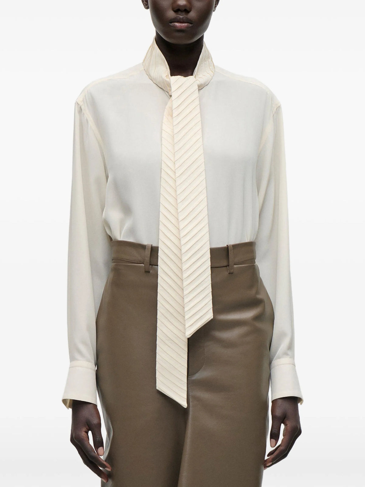 pleated scarf-detail blouse