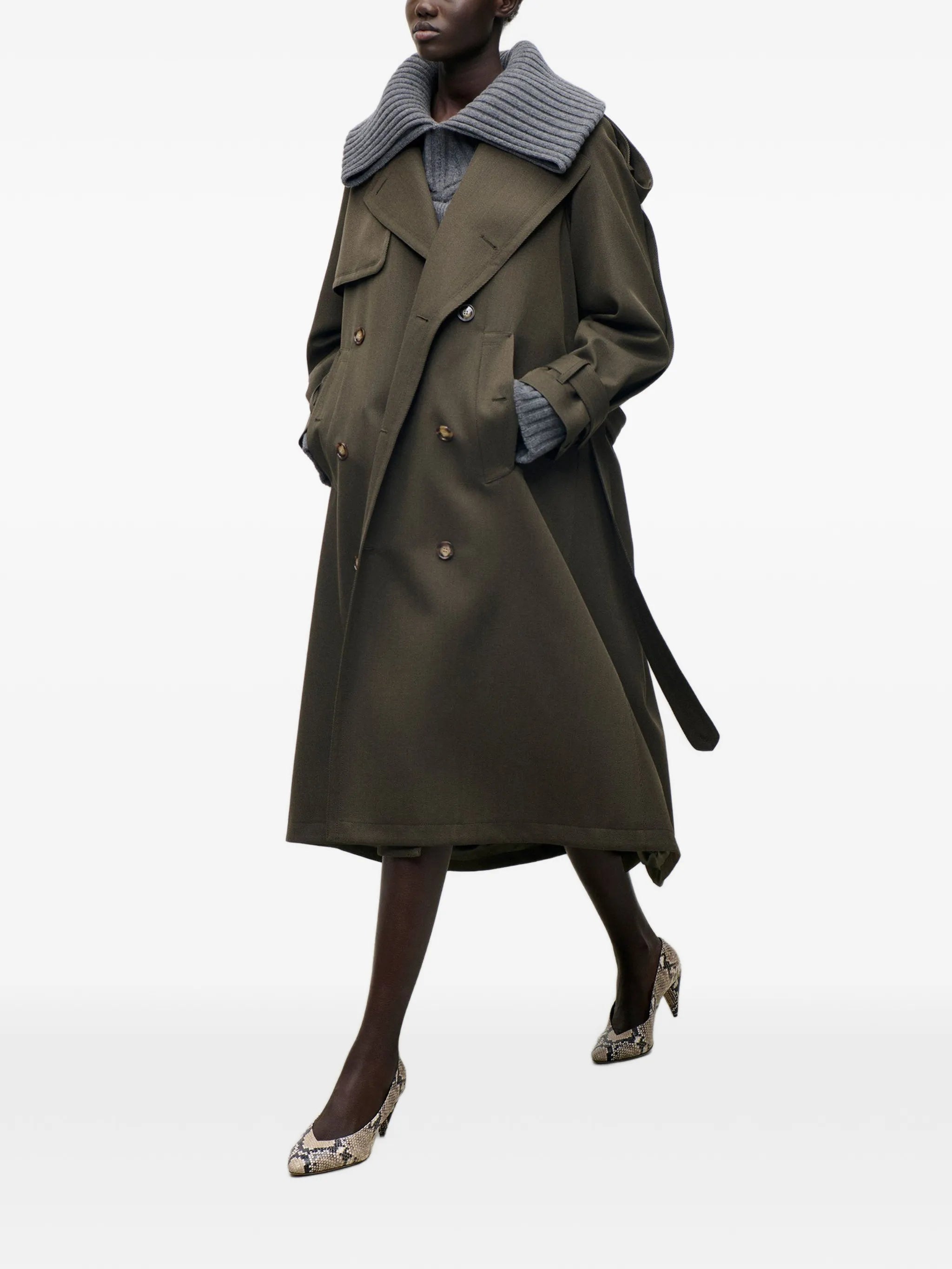 double-breasted belted trench coat