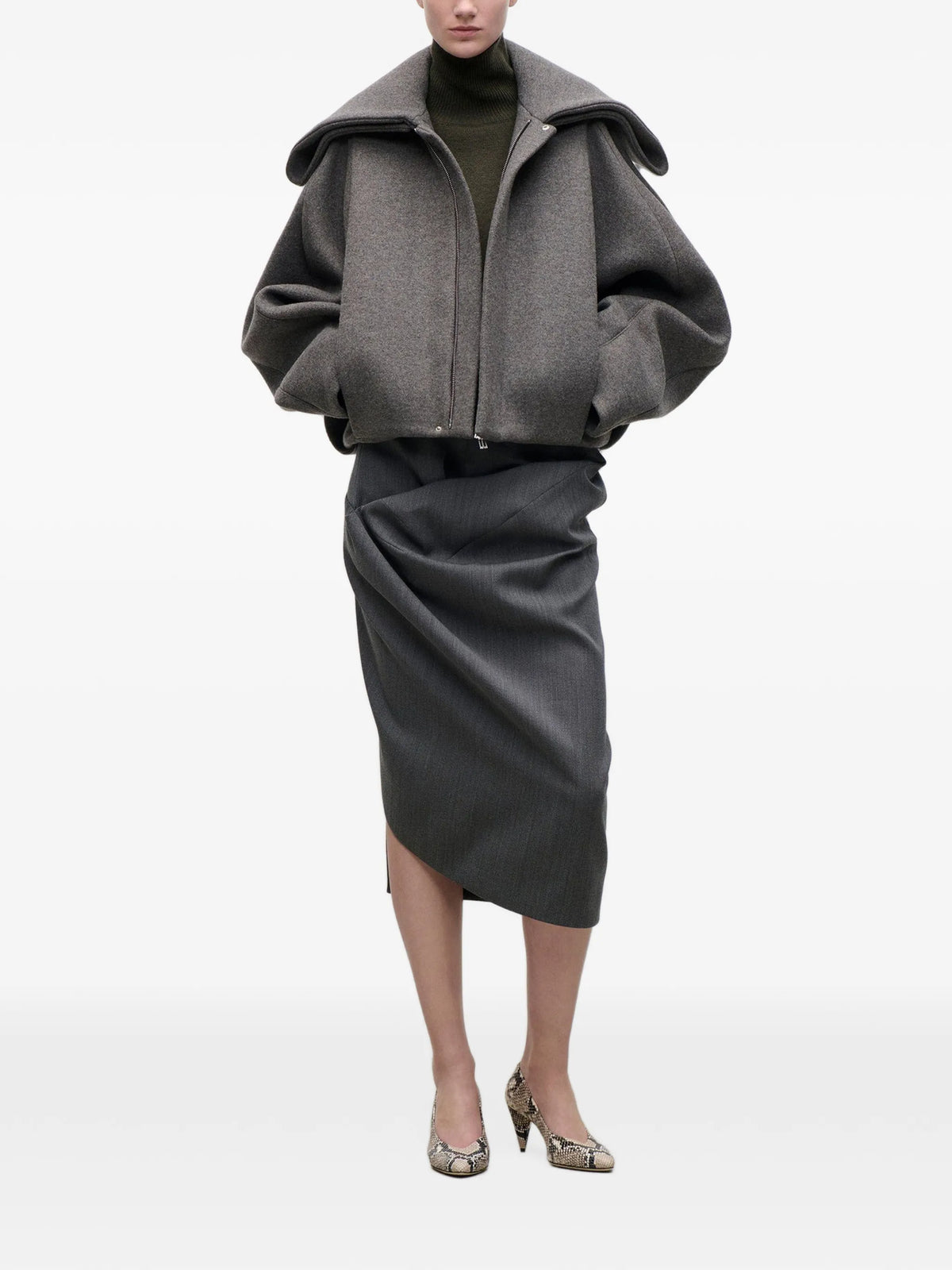 folded collar bomber jacket in grey