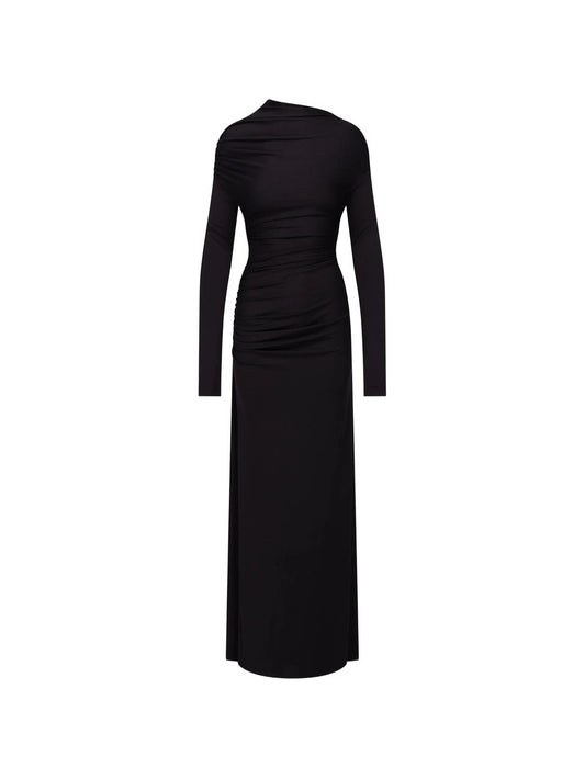 ruched long-sleeve maxi dress