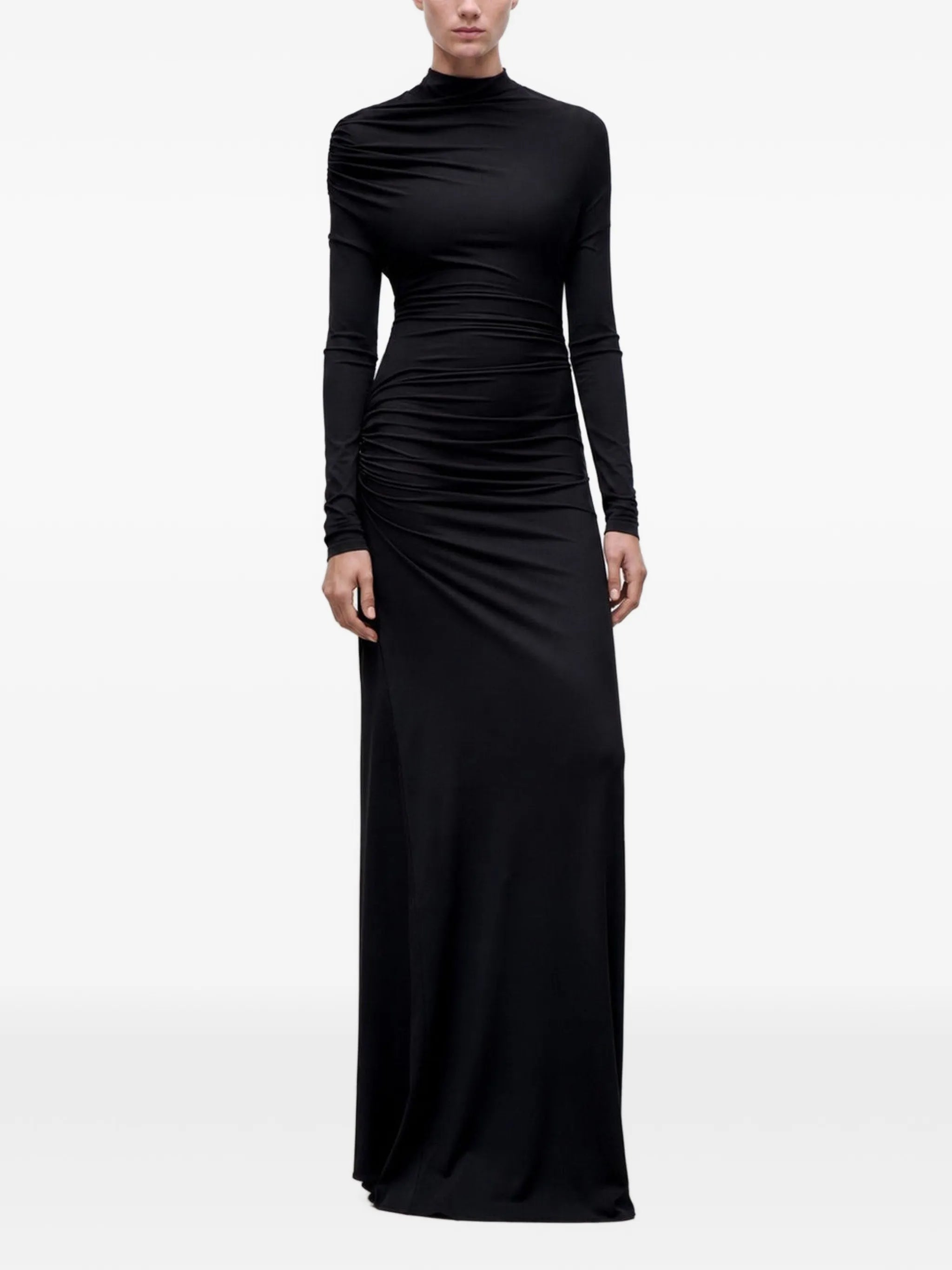 ruched long-sleeve maxi dress