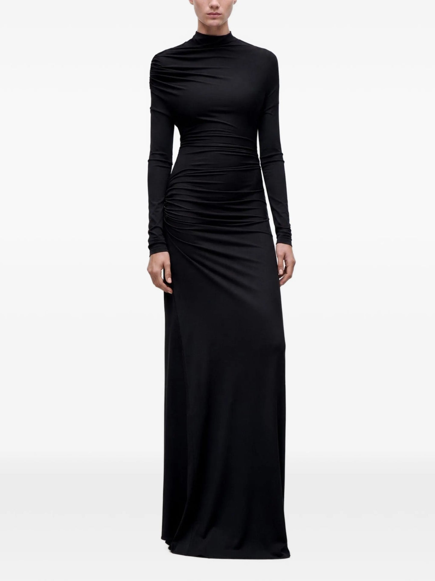 ruched long-sleeve maxi dress