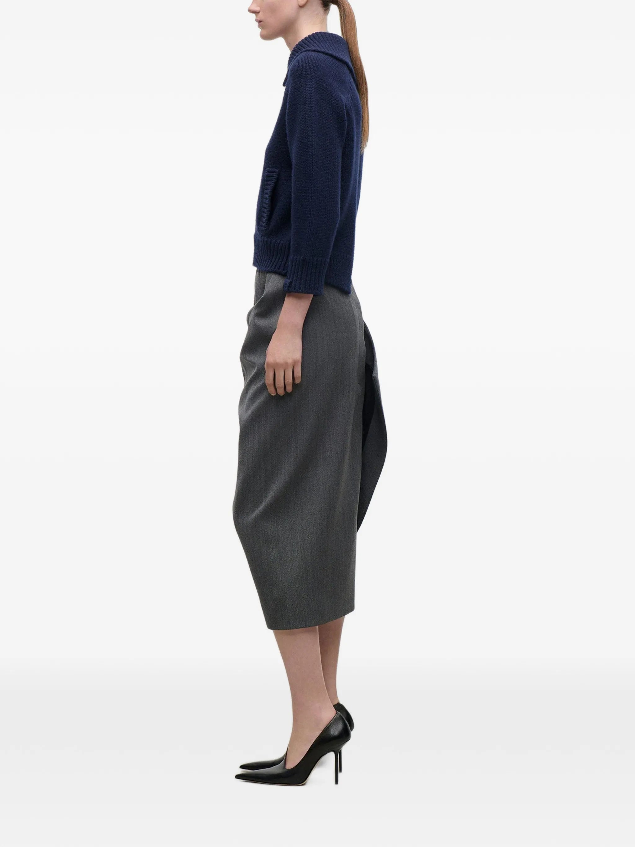 asymmetric draped midi skirt