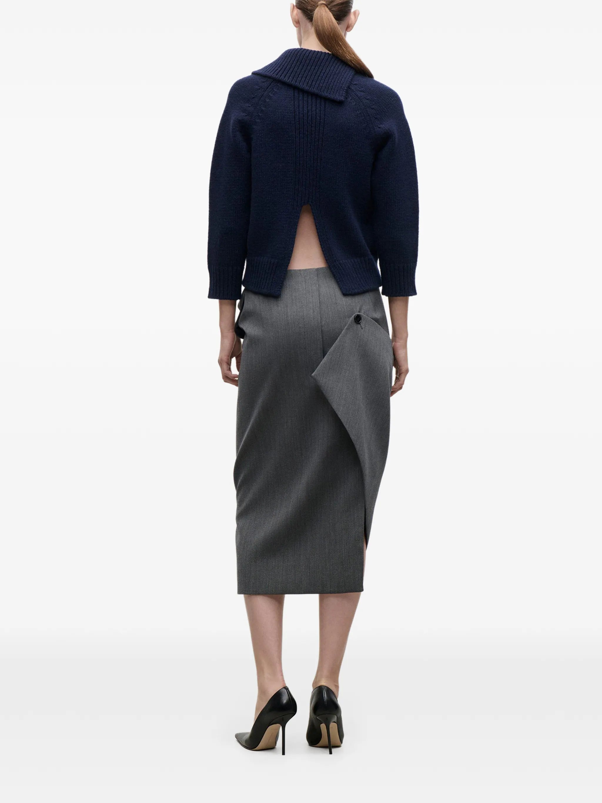 asymmetric draped midi skirt