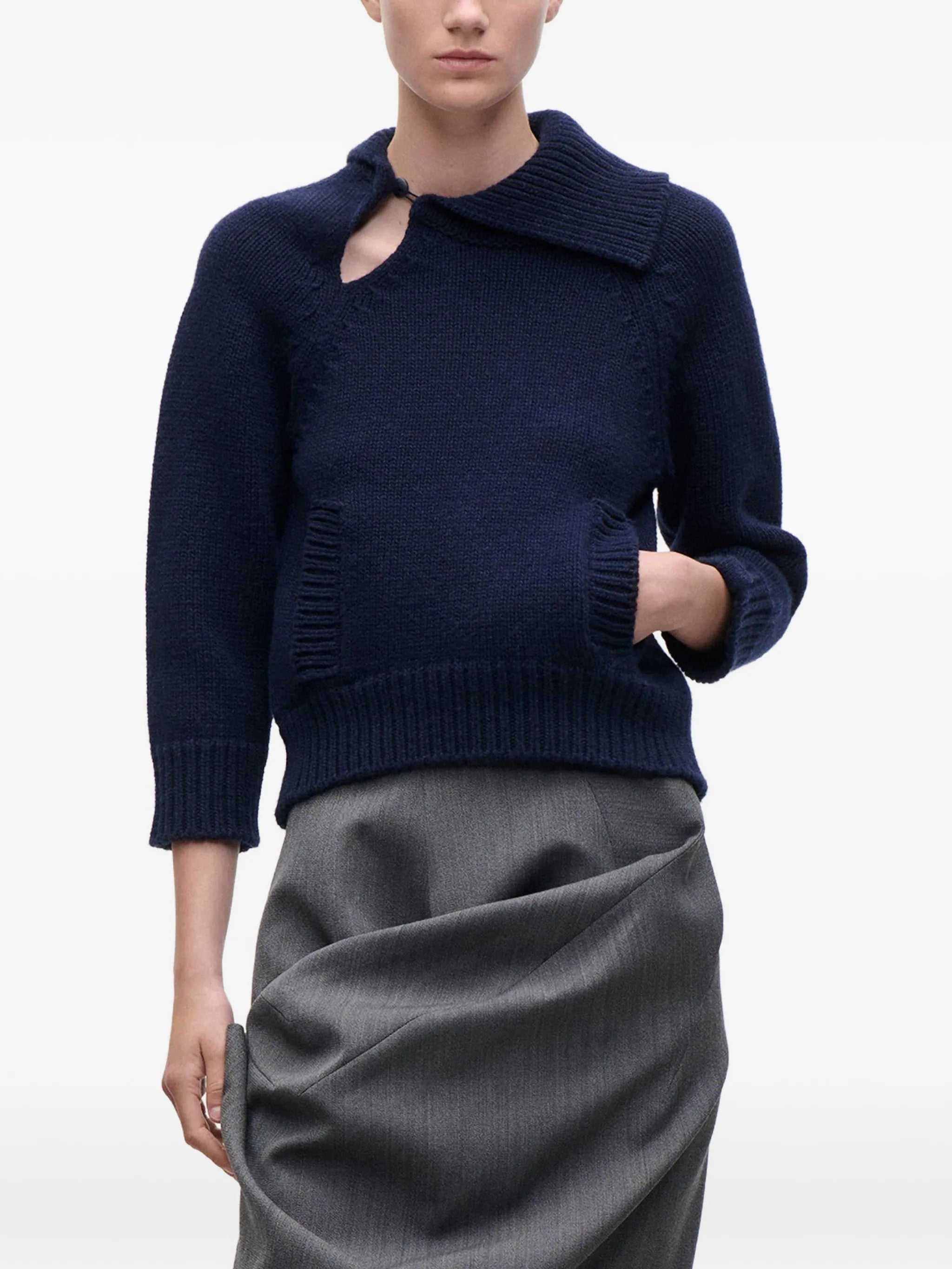 asymmetric collar sweater