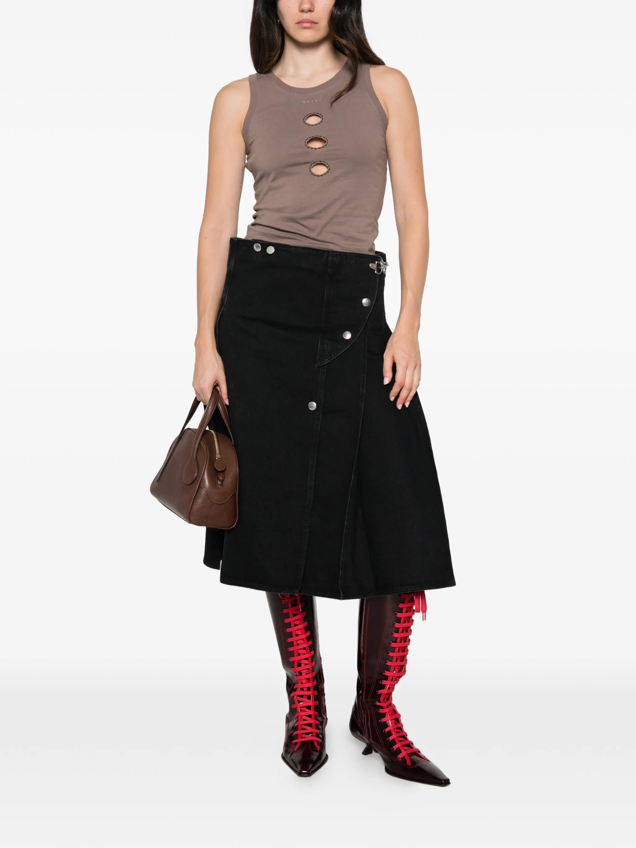 pleated-wrap midi skirt