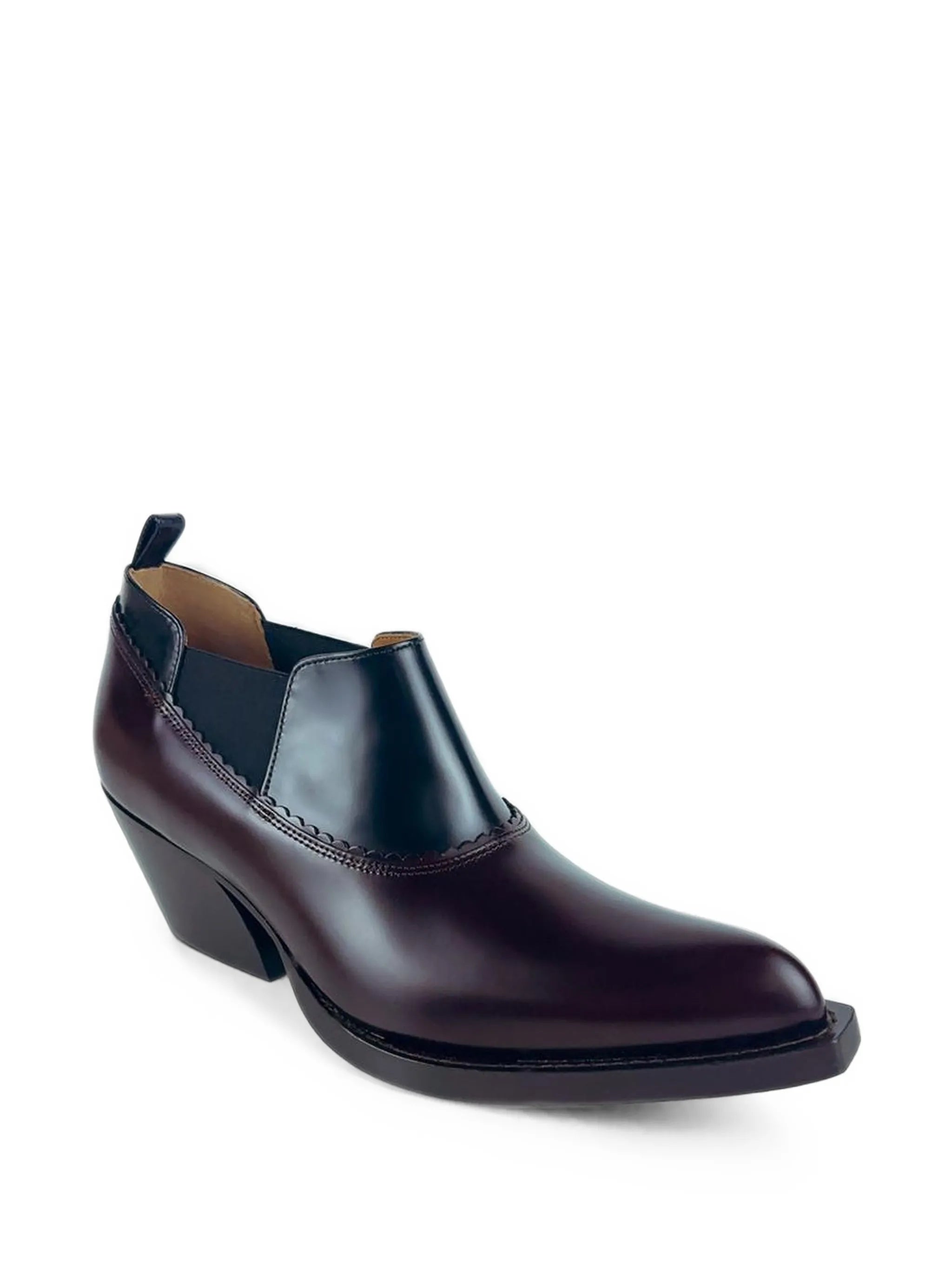 scalloped-trim leather boots