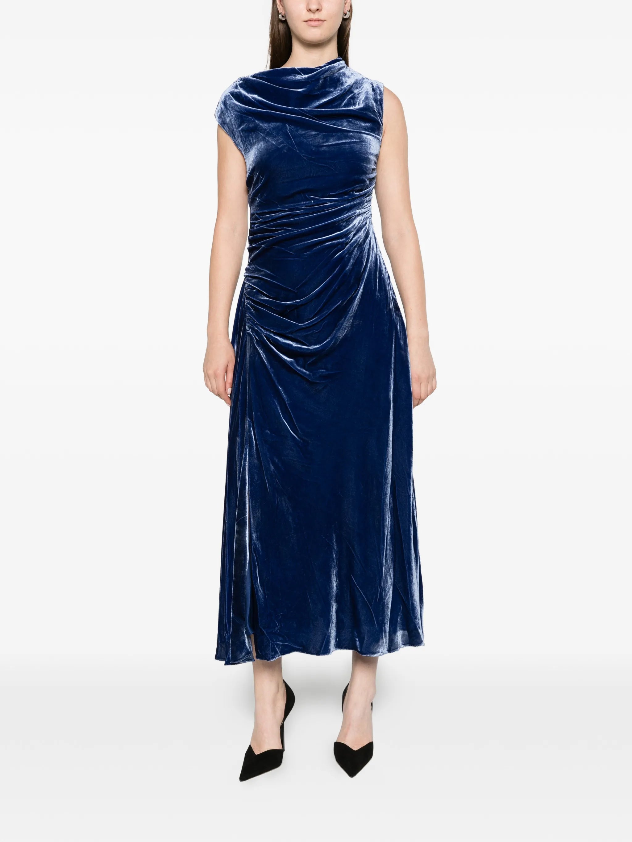 Burke draped velvet midi dress