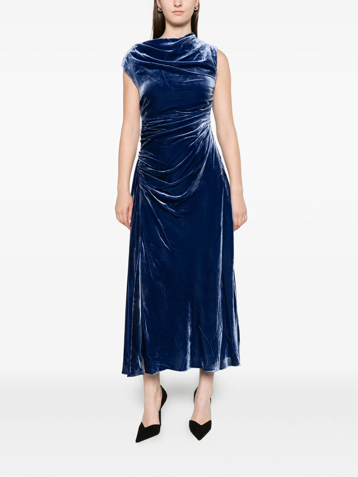 Burke draped velvet midi dress