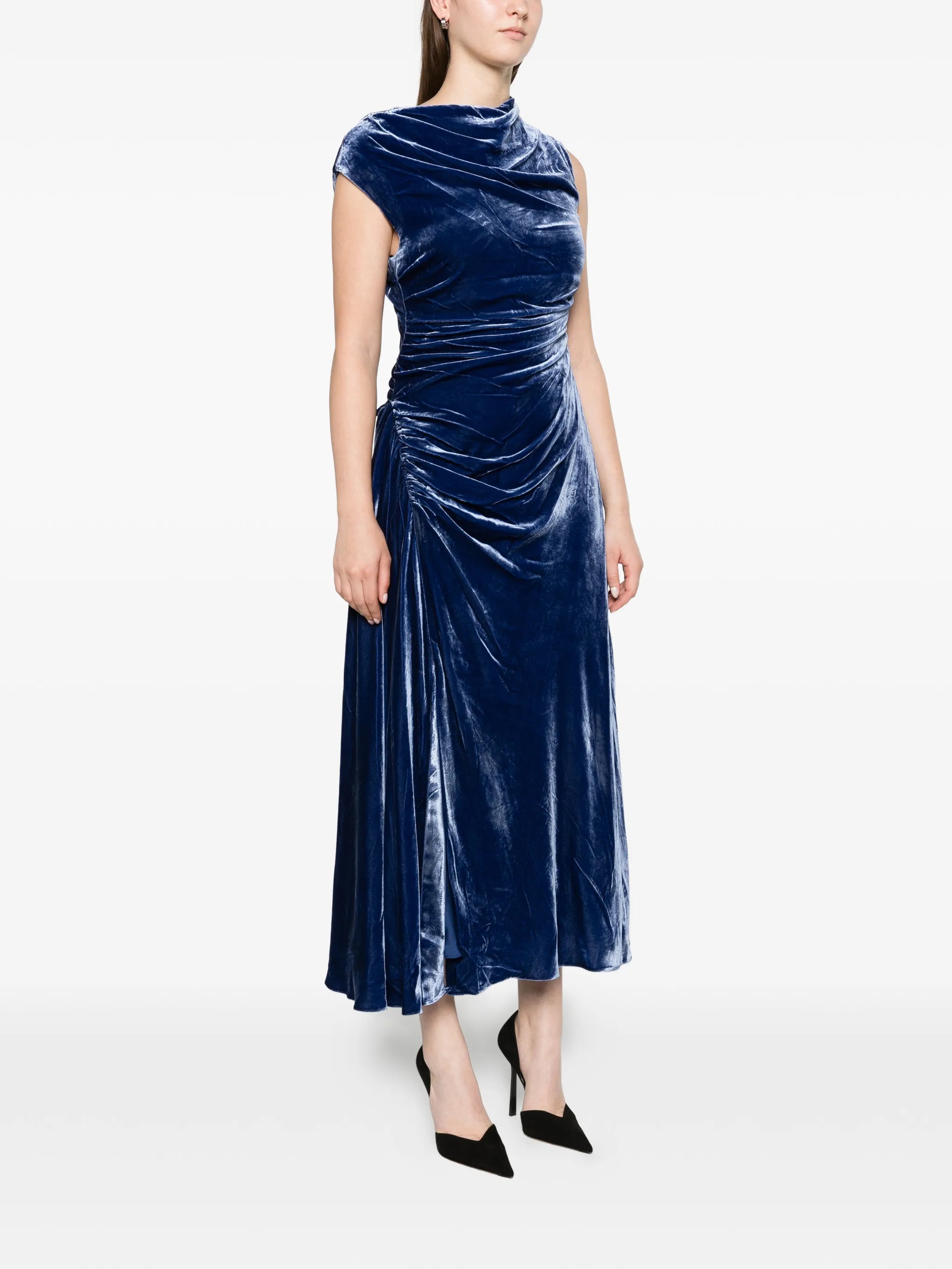 Burke draped velvet midi dress