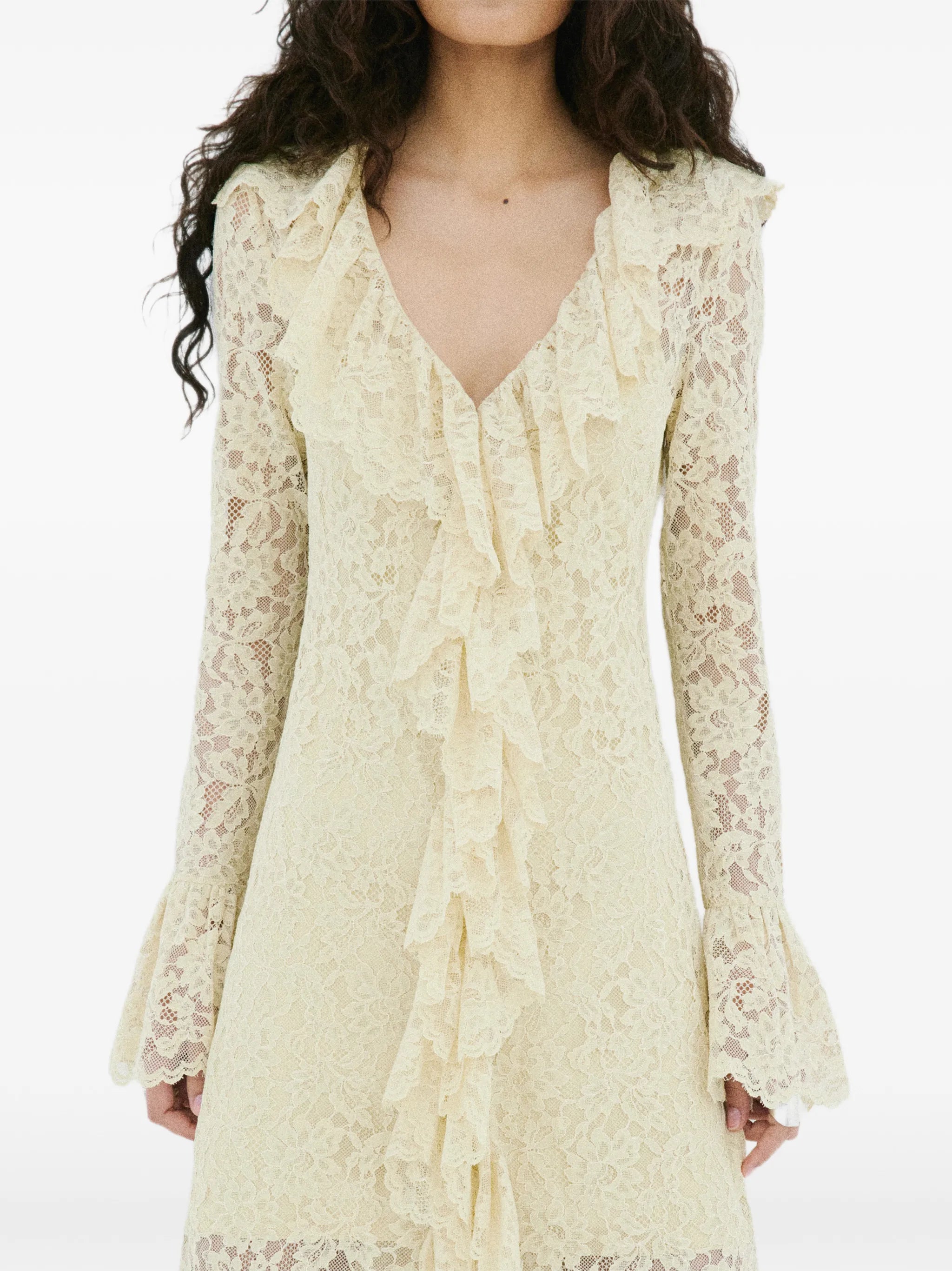 Celementina maxi dress in antique yellow nylon lace