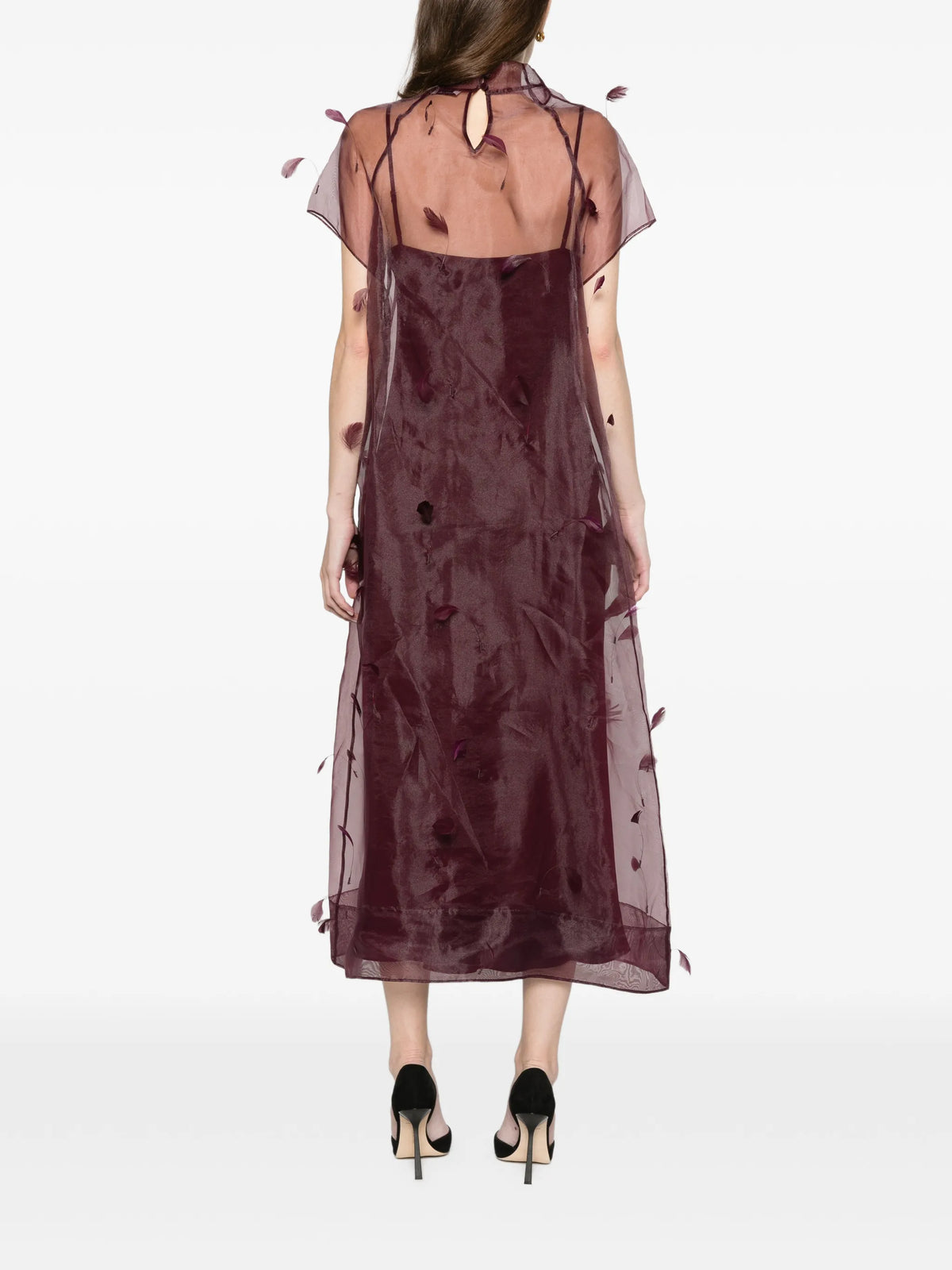 Pauline organza feather midi dress