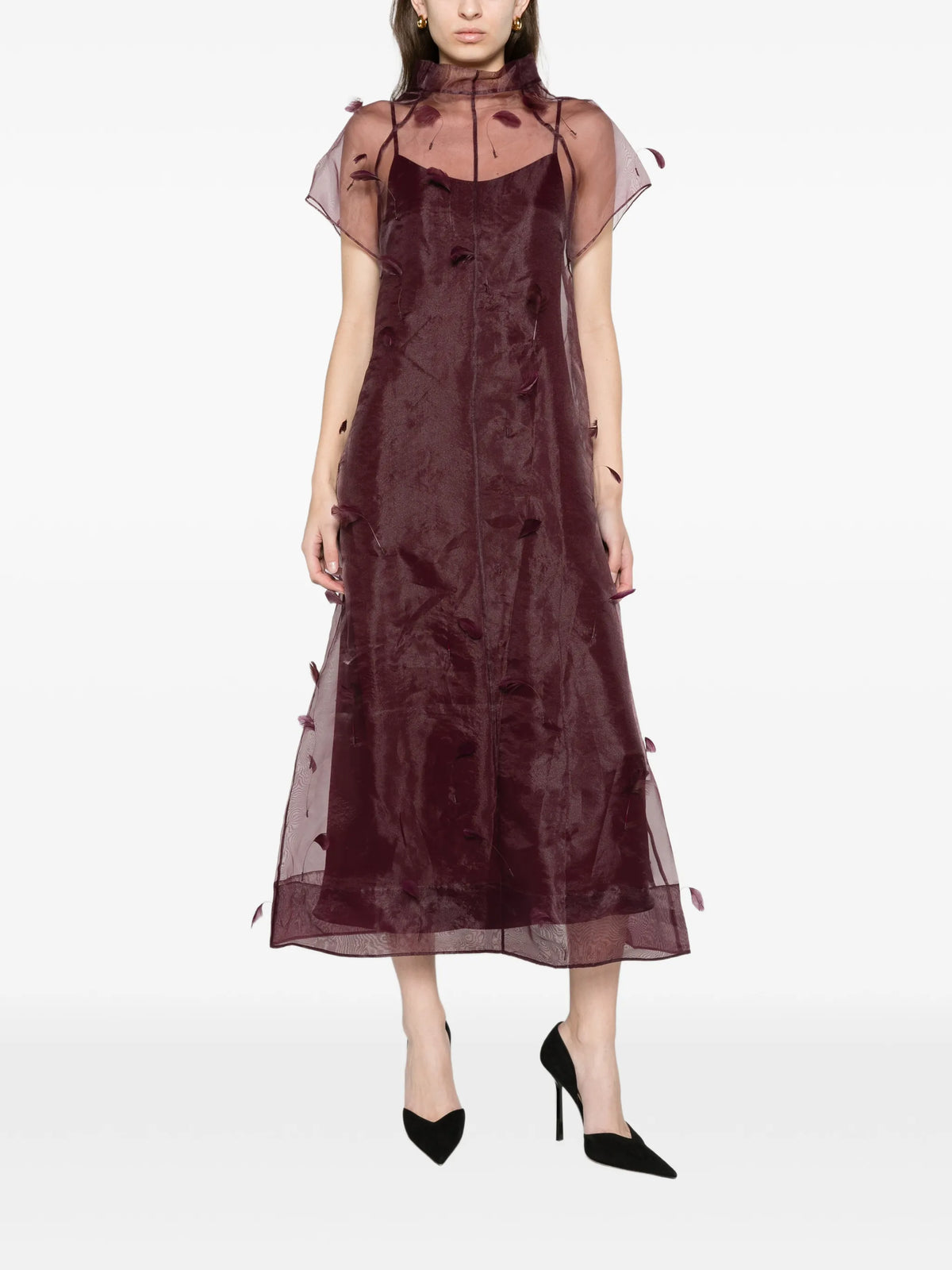 Pauline organza feather midi dress