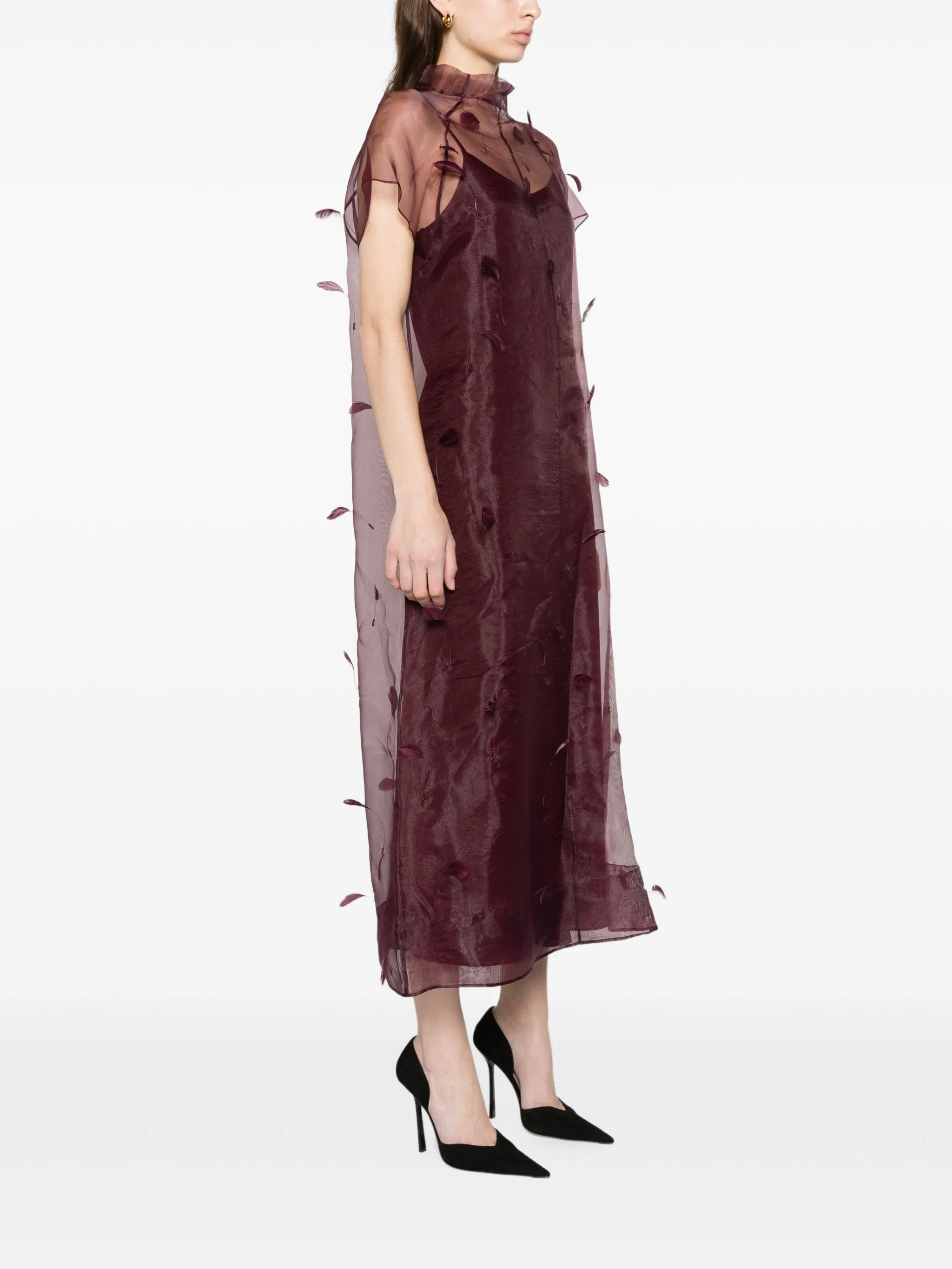 Pauline organza feather midi dress