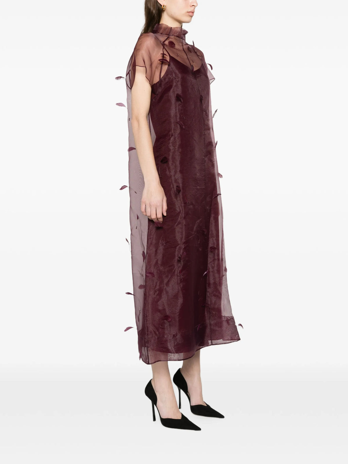 Pauline organza feather midi dress
