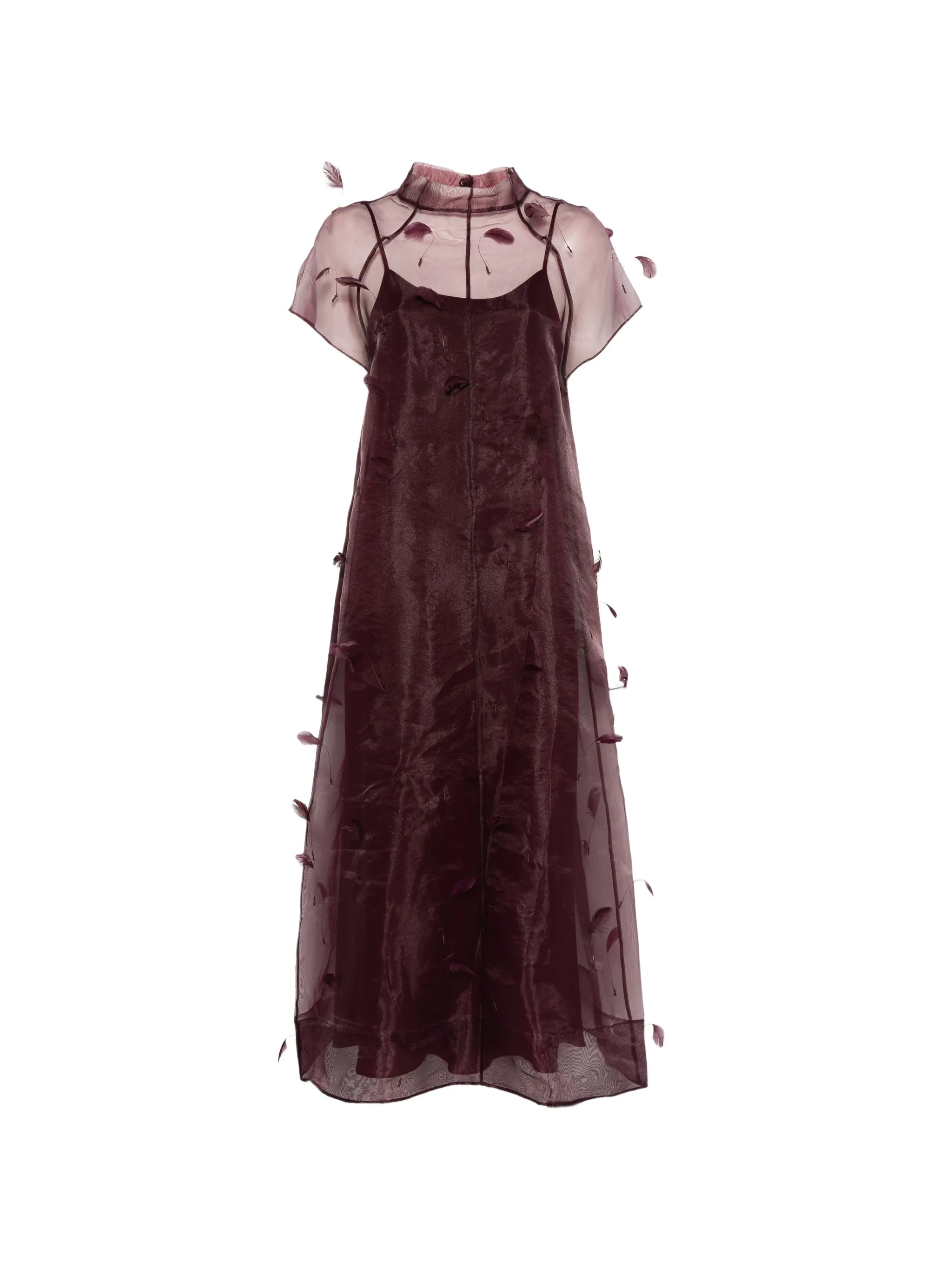 Pauline organza feather midi dress