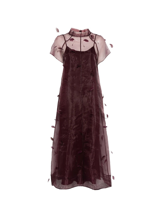 Pauline organza feather midi dress