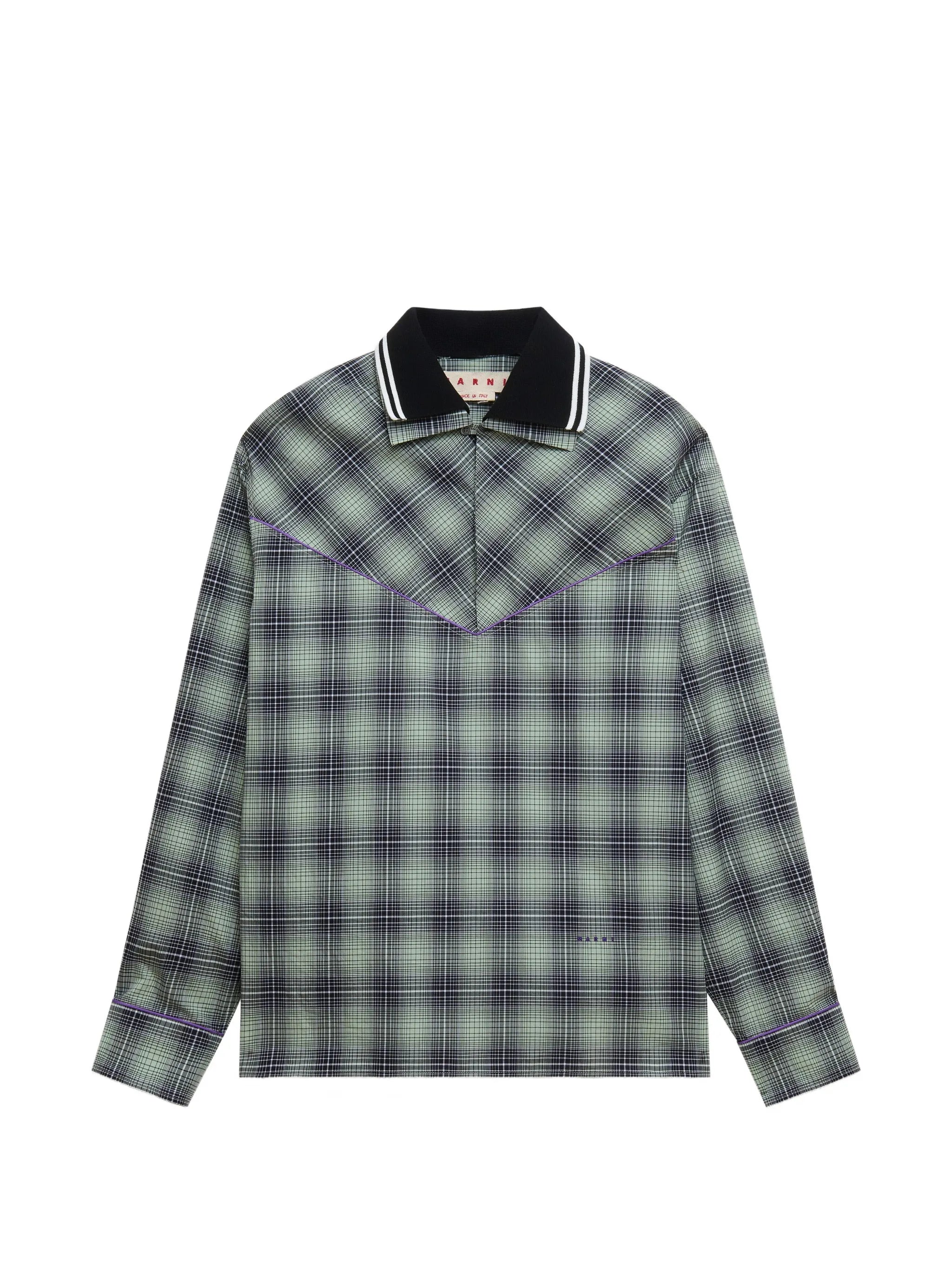 beige e light brown checked poplin shirt with contrast piping