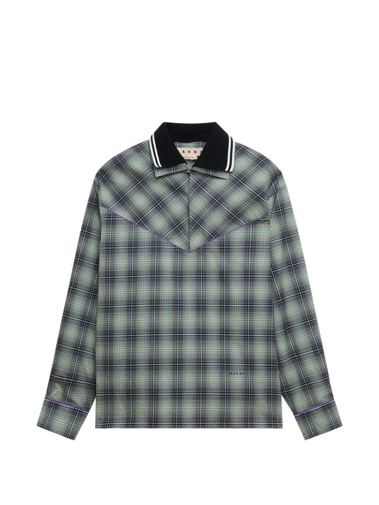 beige e light brown checked poplin shirt with contrast piping