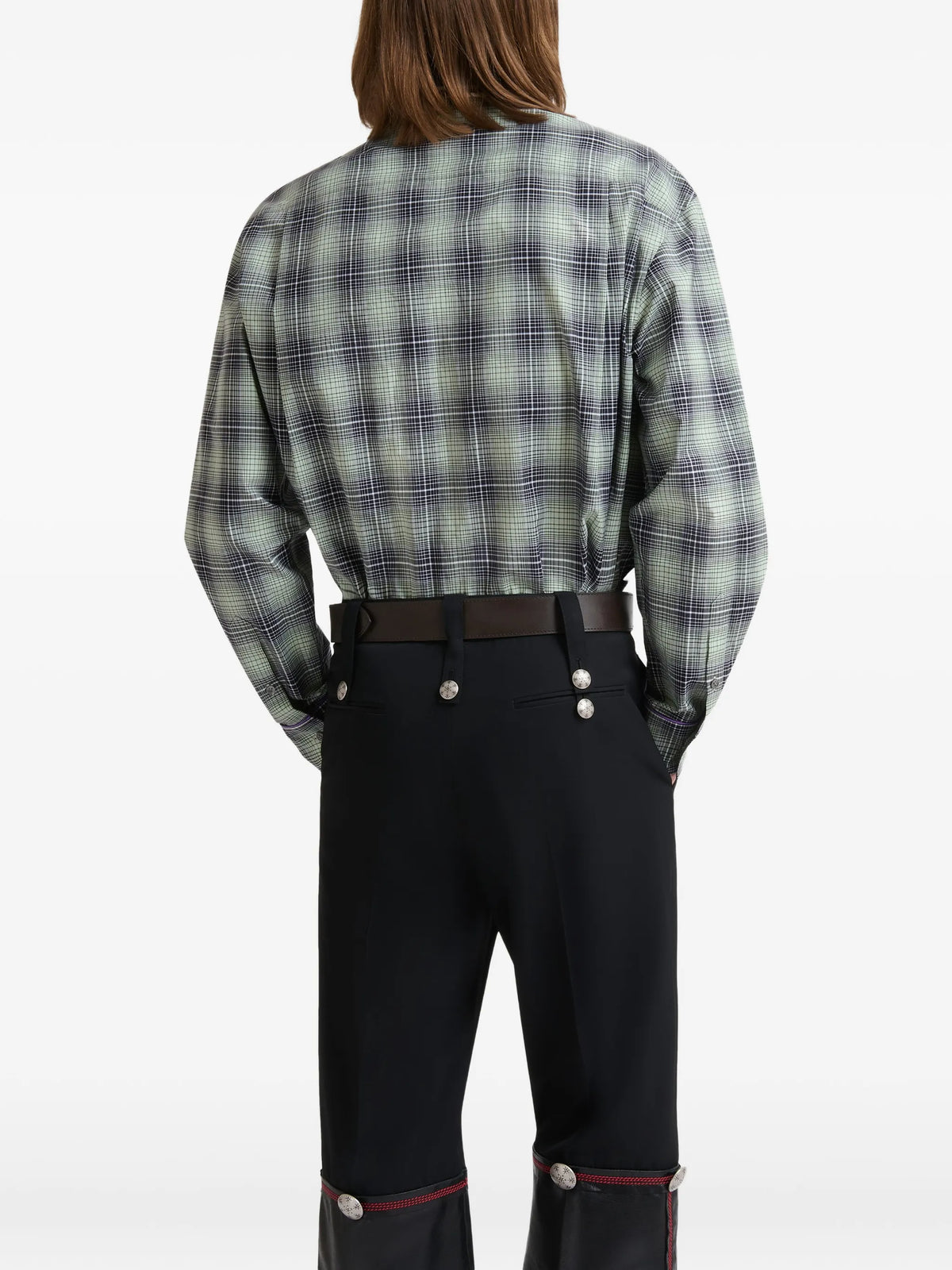 beige e light brown checked poplin shirt with contrast piping