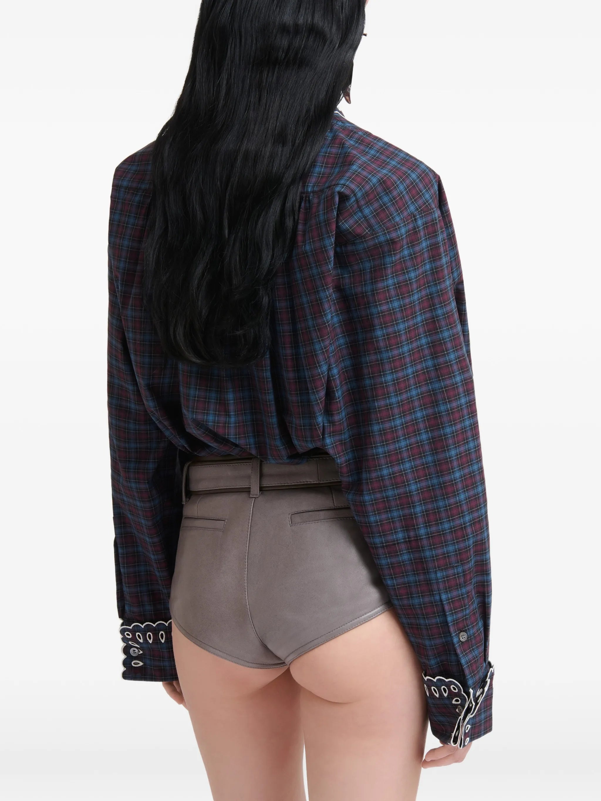 plaid broderie anglaise shirt