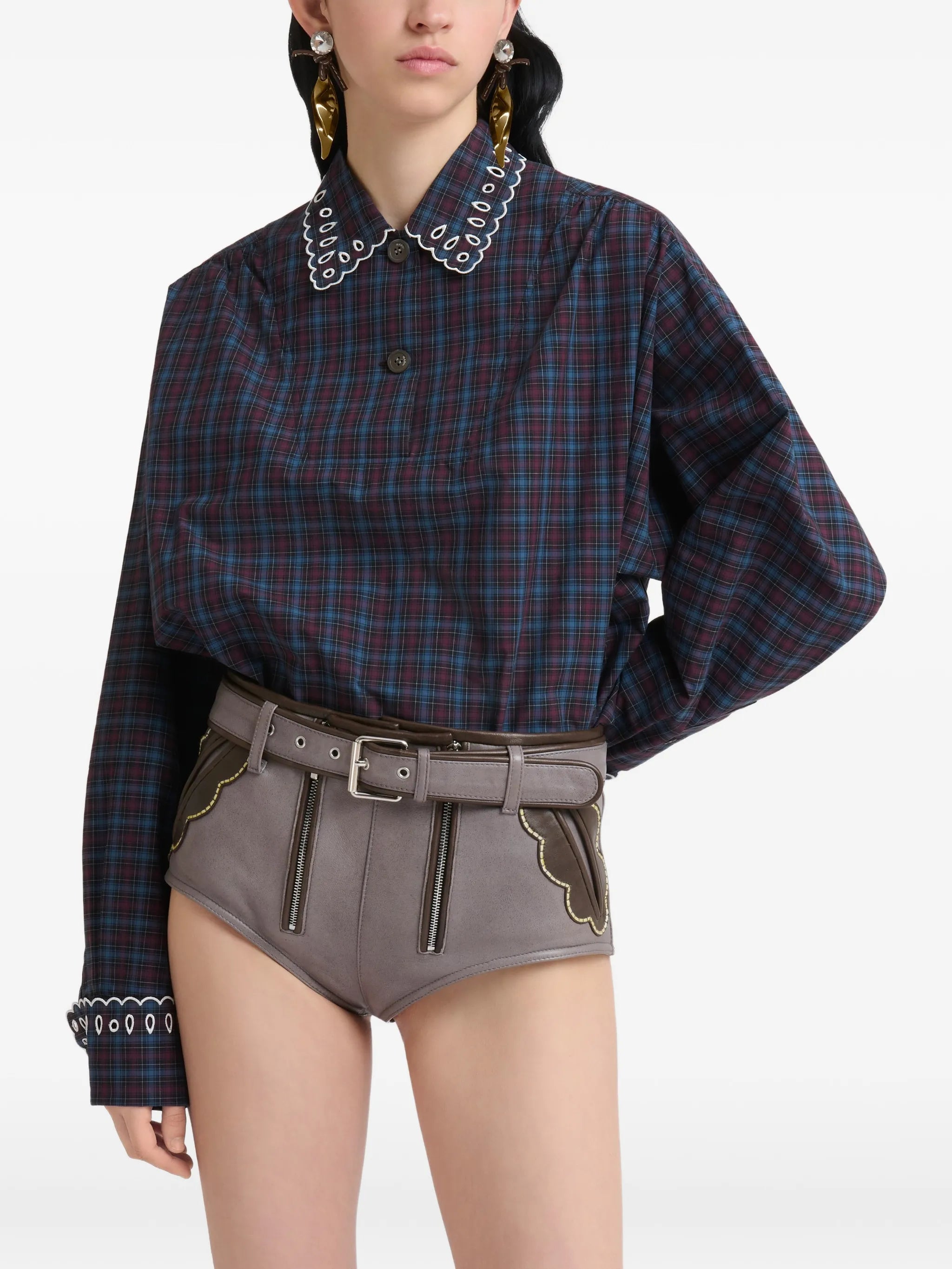 plaid broderie anglaise shirt