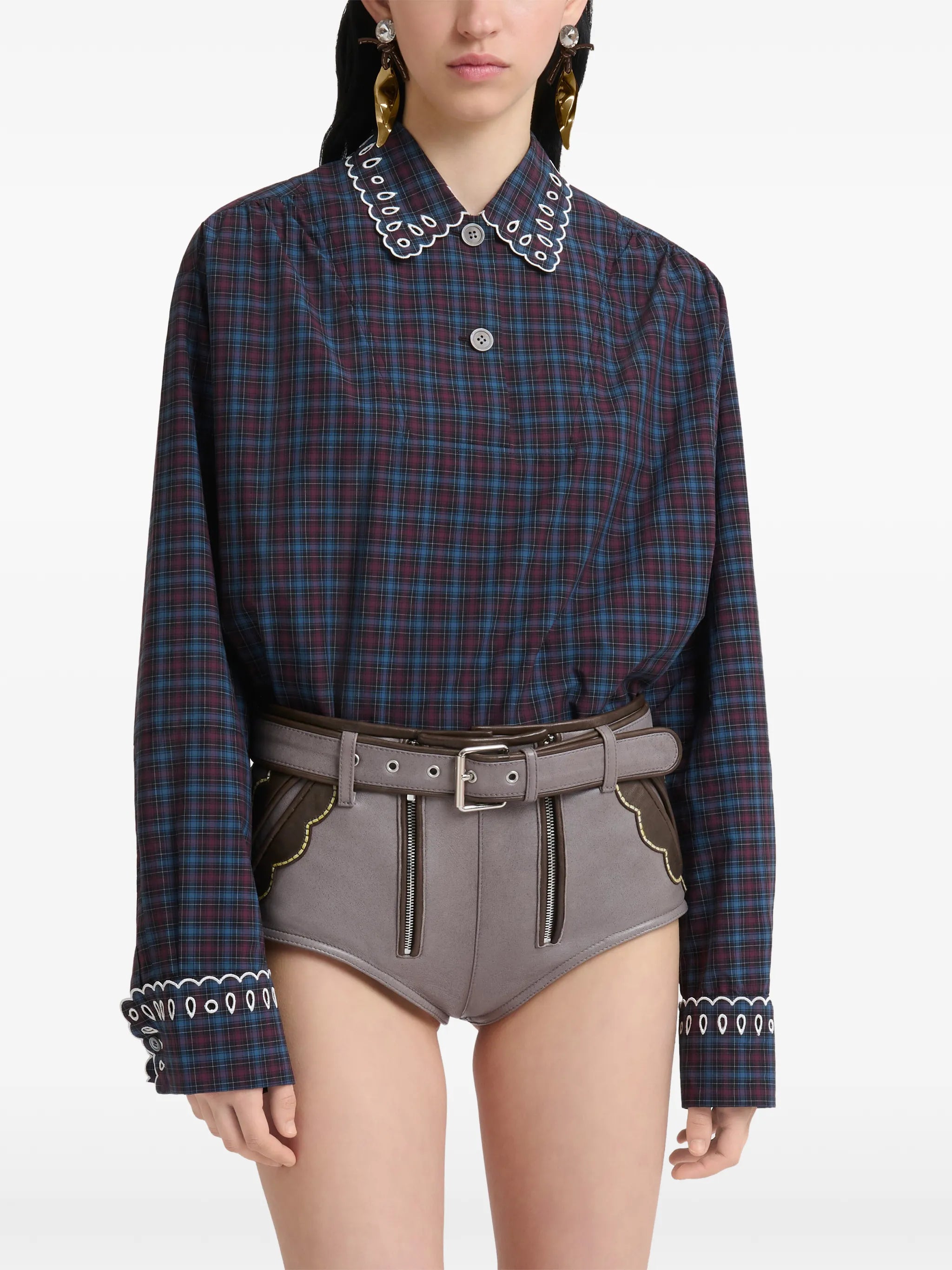 plaid broderie anglaise shirt