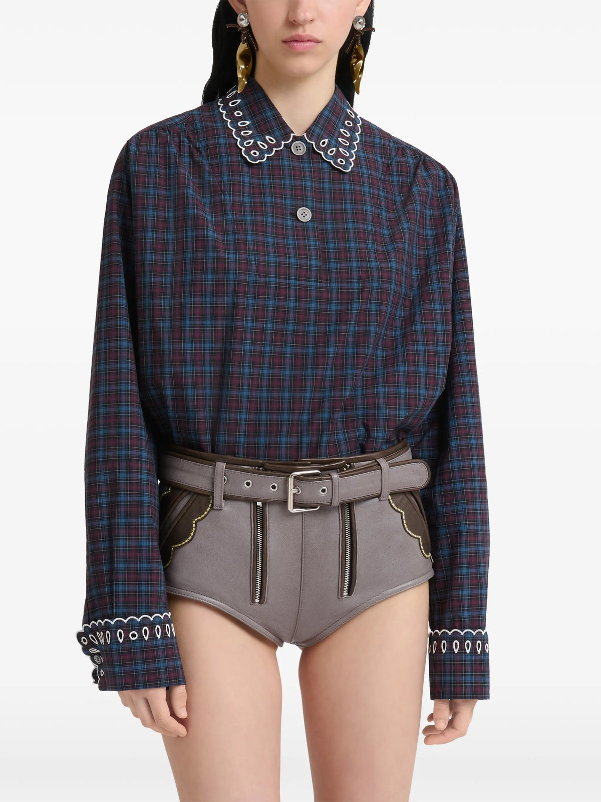 plaid broderie anglaise shirt
