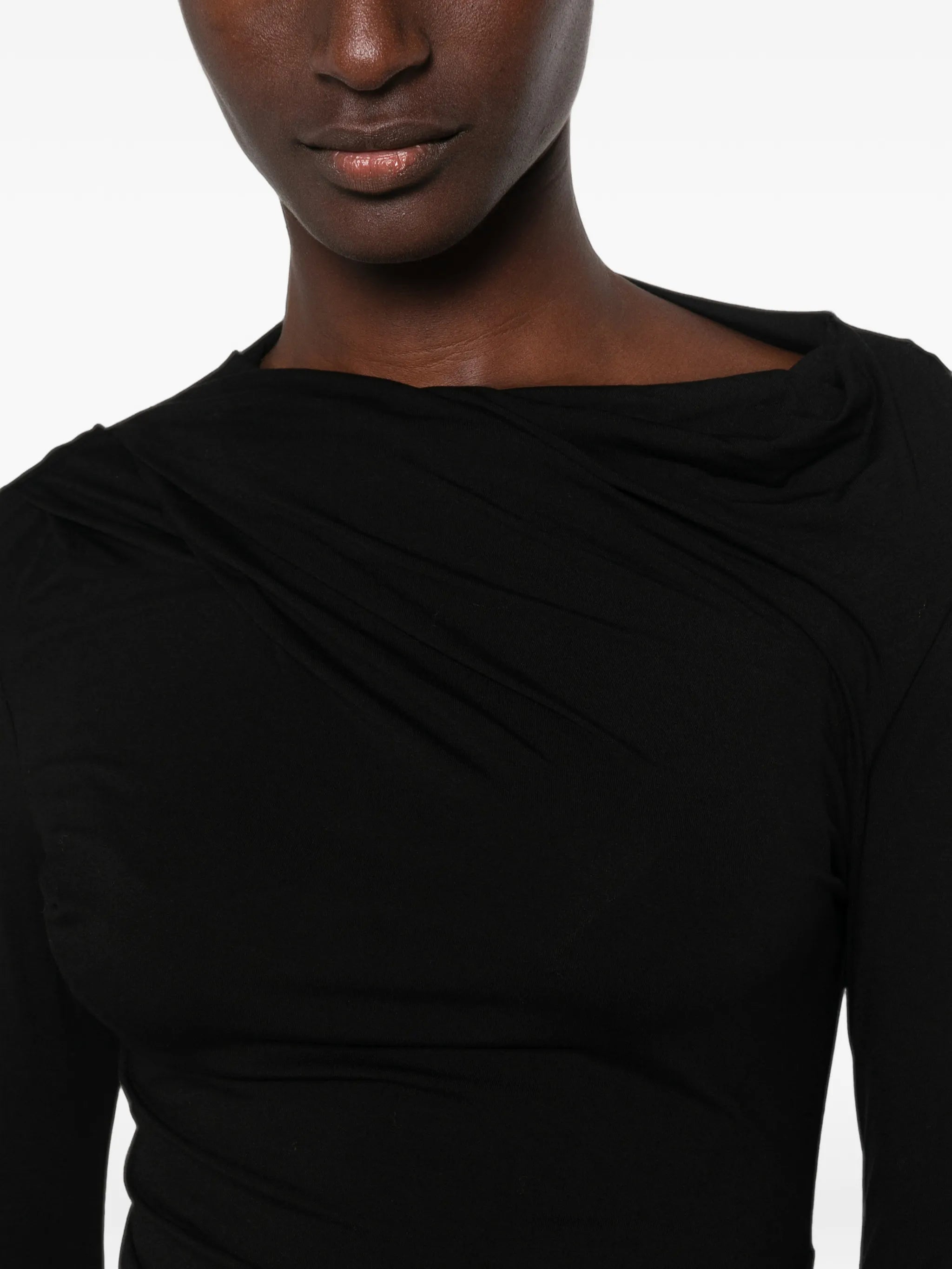 draped long-sleeve top