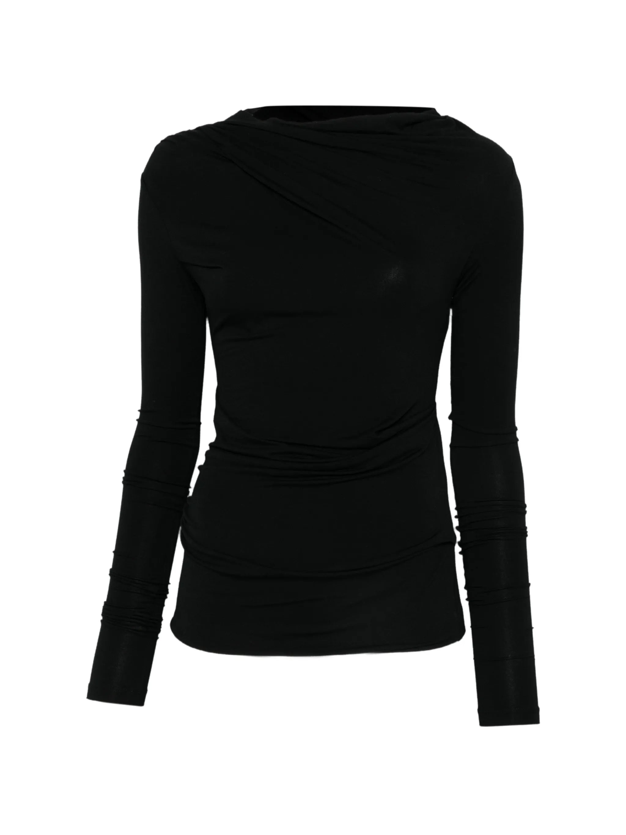 draped long-sleeve top
