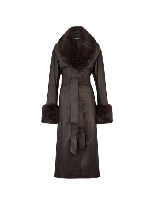 faux-fur collar leather coat