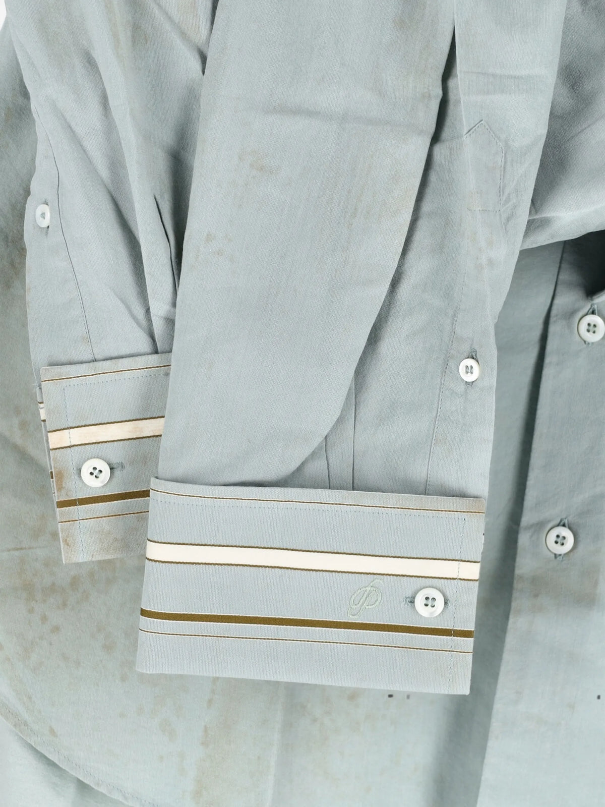 embroidered-logo striped-cuff shirt