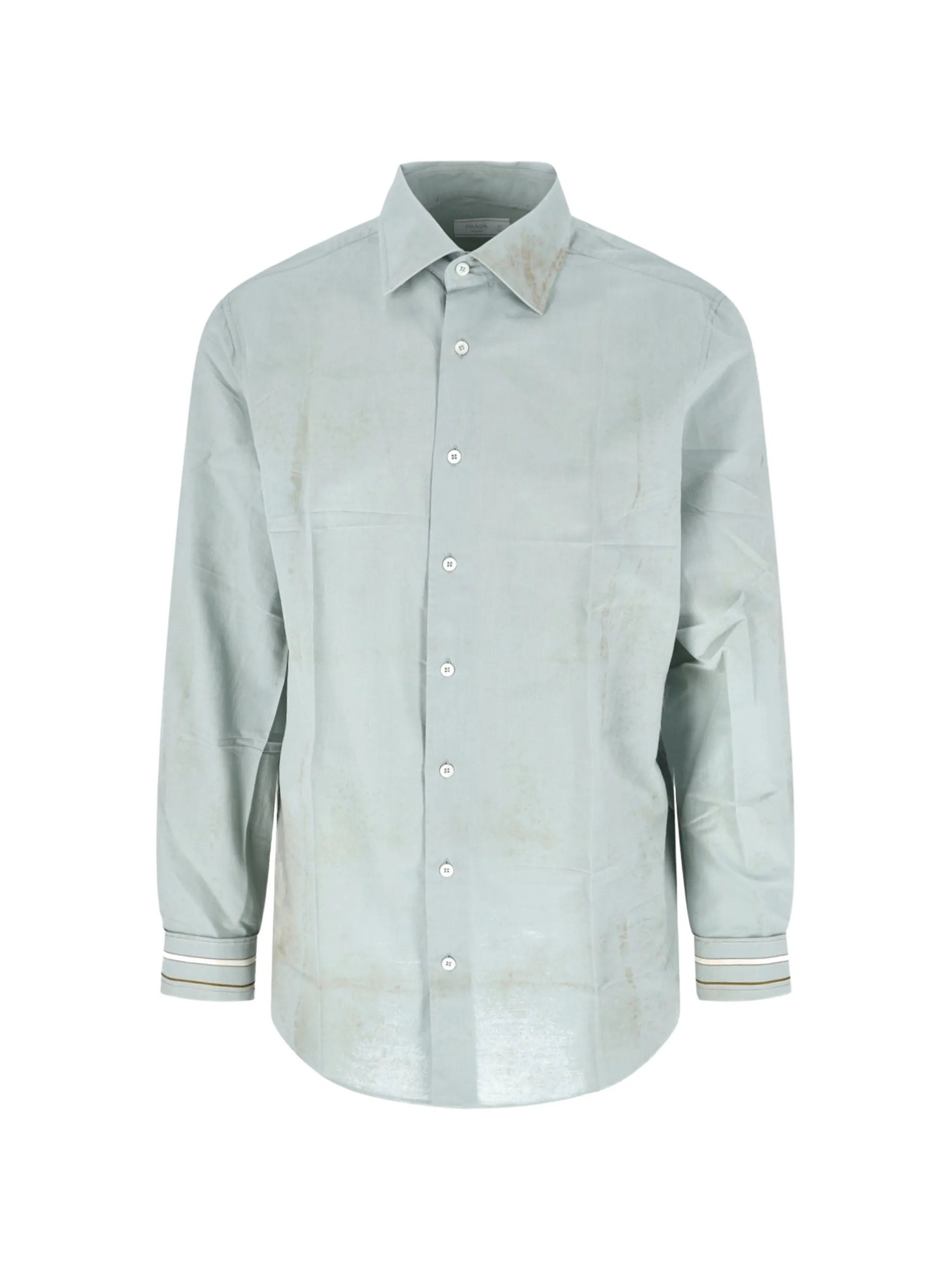 embroidered-logo striped-cuff shirt