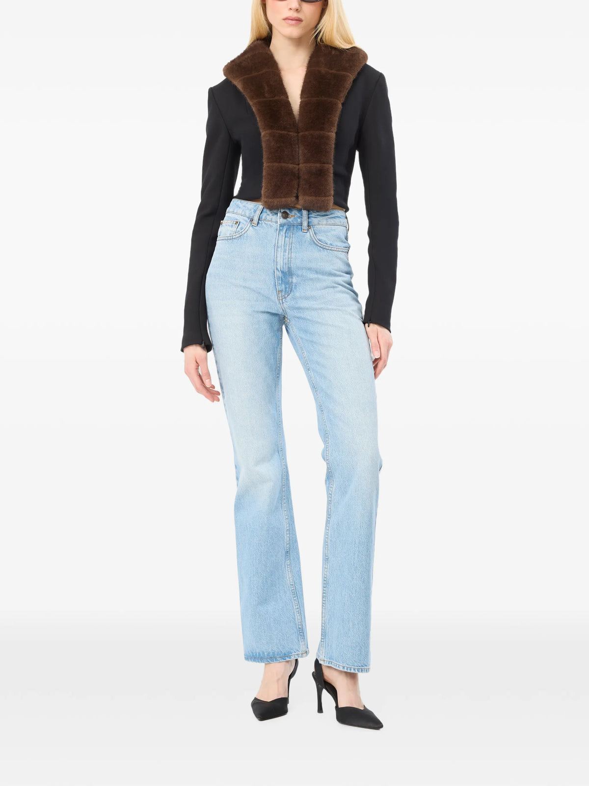faux-fur-collar cardigan black