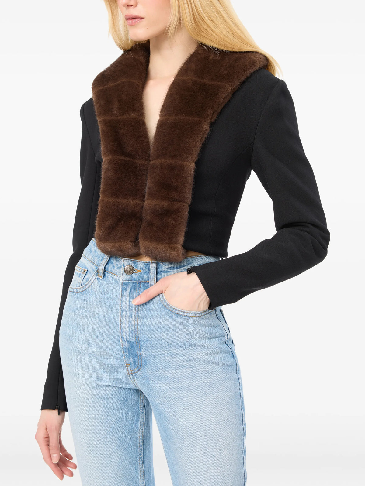 faux-fur-collar cardigan black