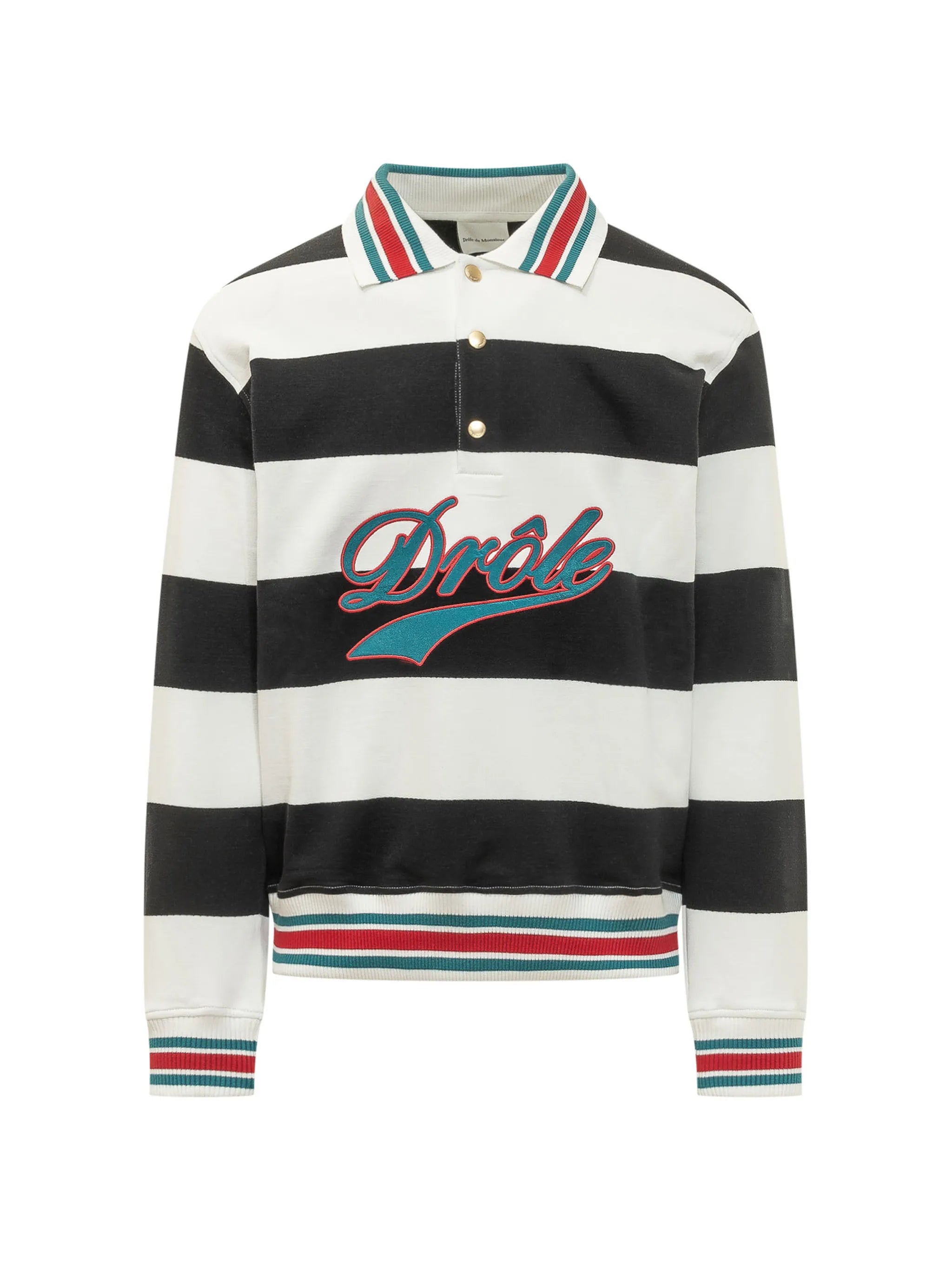 Drôle embroidered striped polo shirt
